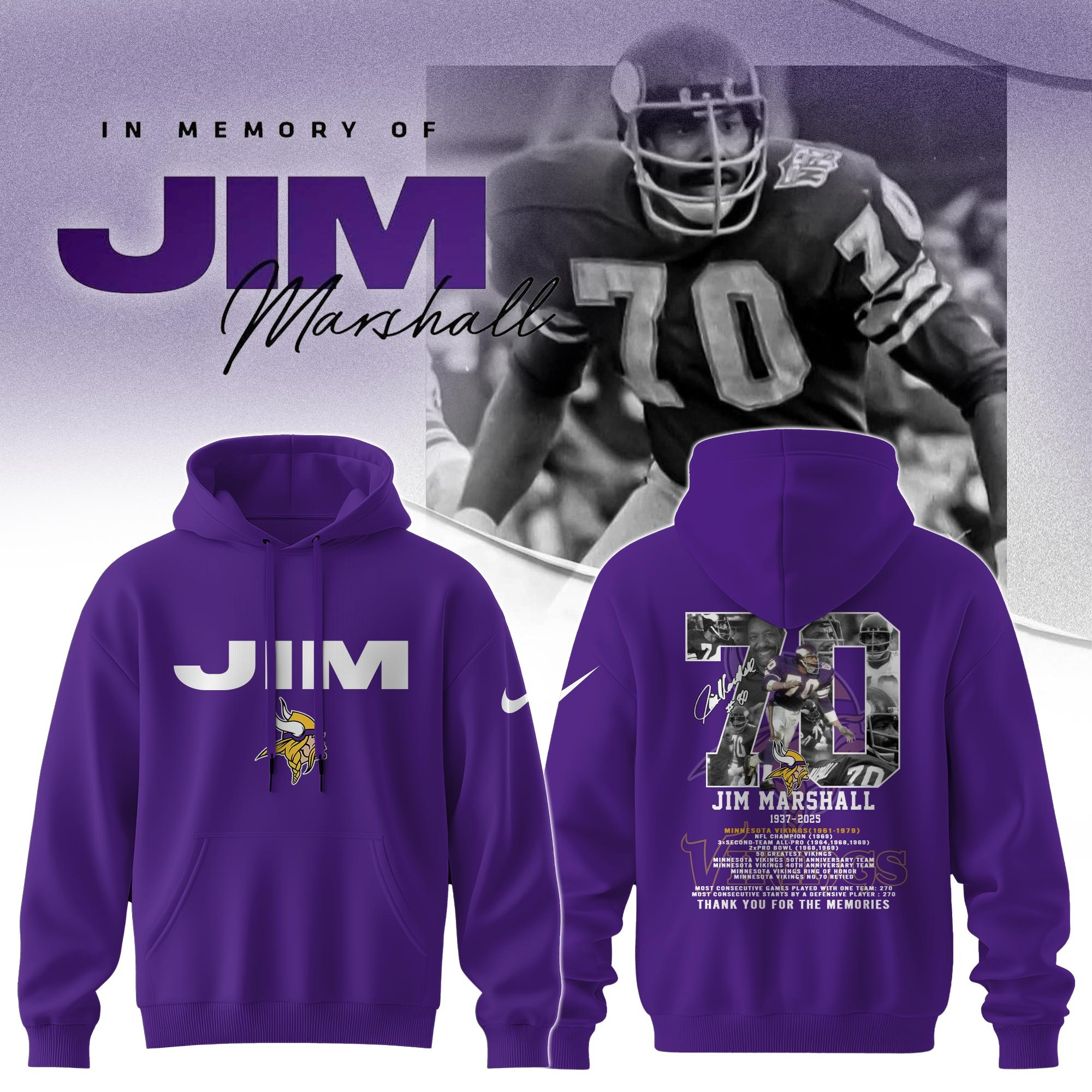 In Memory Of Jim Marshall Hoodie RIP Legend 70 Minnesota Vikings Thank You For Memories-1 In Memory Of Jim Marshall Hoodie RIP Legend 70 Minnesota Vikings Thank You For Memories-1