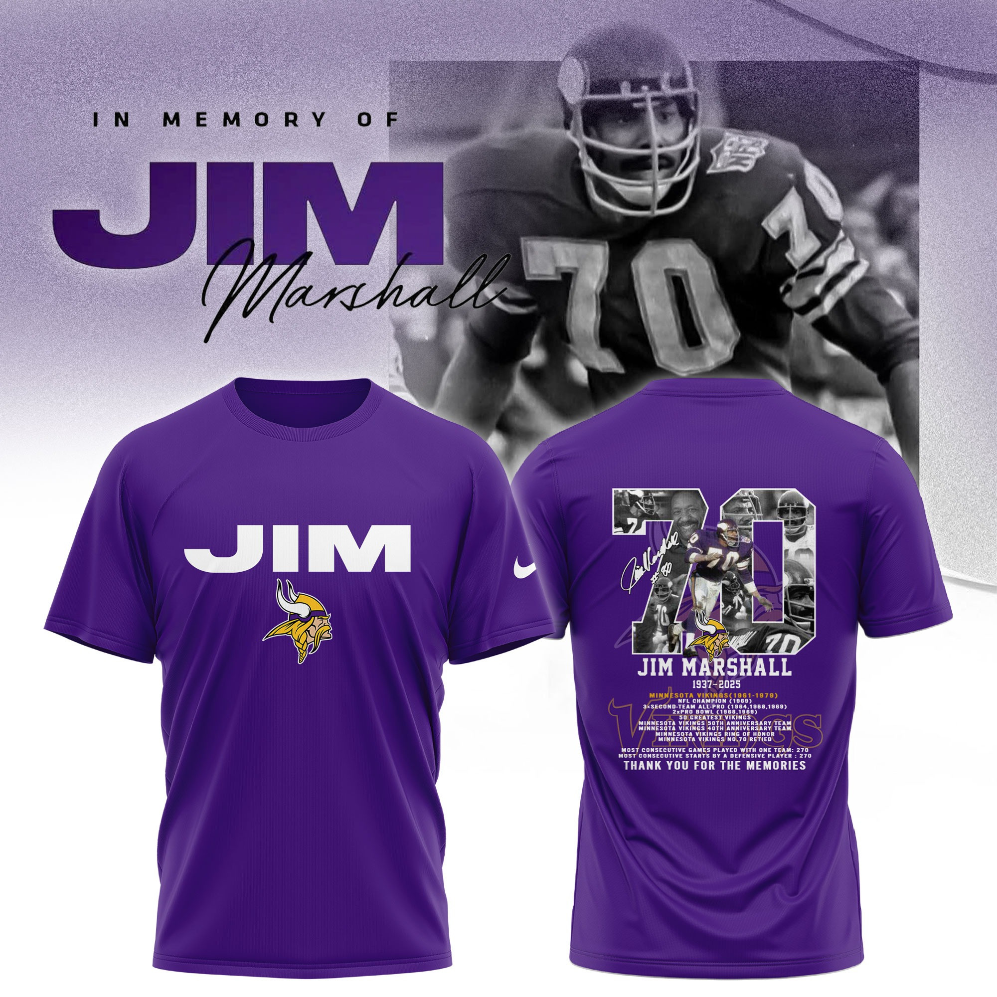 In Memory Of Jim Marshall RIP Shirt Legend 70 Minnesota Vikings Thank You For Memories Merch-1 In Memory Of Jim Marshall RIP Shirt Legend 70 Minnesota Vikings Thank You For Memories Merch-1