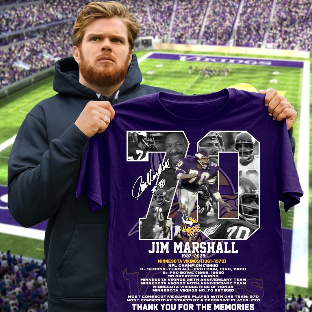 In Memory Of Jim Marshall RIP T-Shirt Minnesota Vikings Signature Thank You For Memories-1