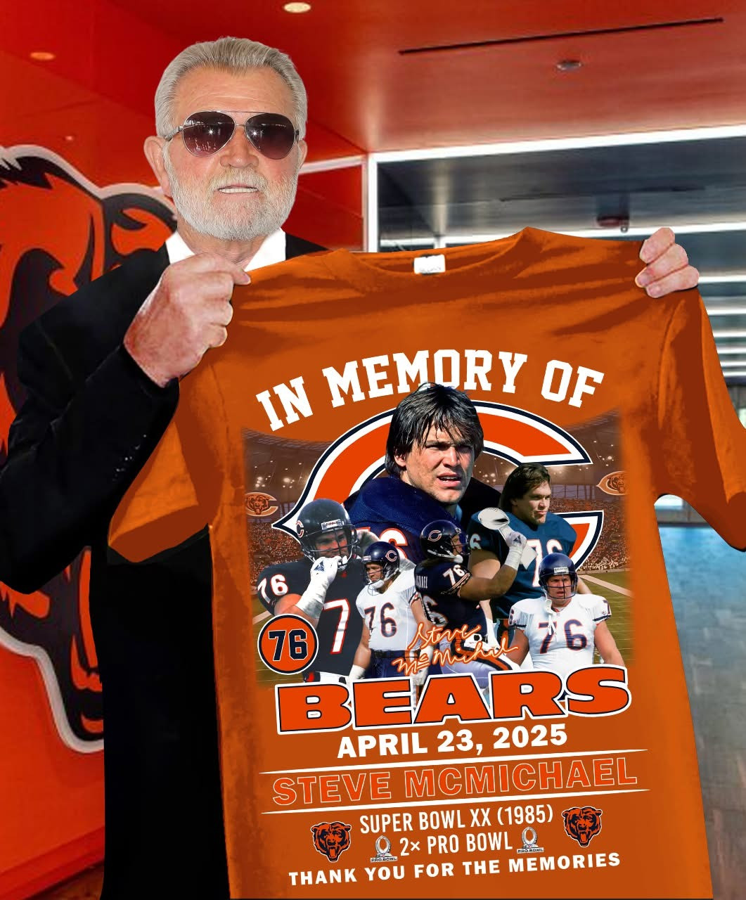 In Memory Of Steve McMichael T-Shirt Chicago Bears Legend #76 Thank You For The Memories-1