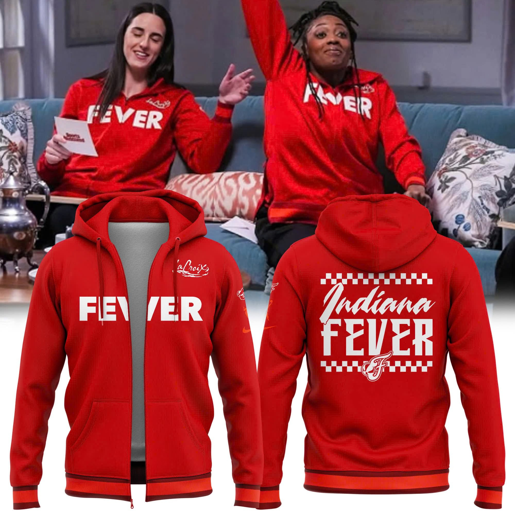 Indiana Fever Uniform Red Zip Hoodie Women's Basketball Indiana Fever Merch Clothing Gifts-1