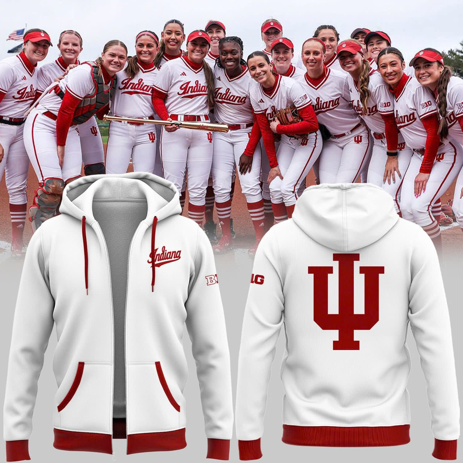 Indiana Hoosiers Softball Zip Hoodie 2025 New Uniform Merch Apparel Gift Ideas-1