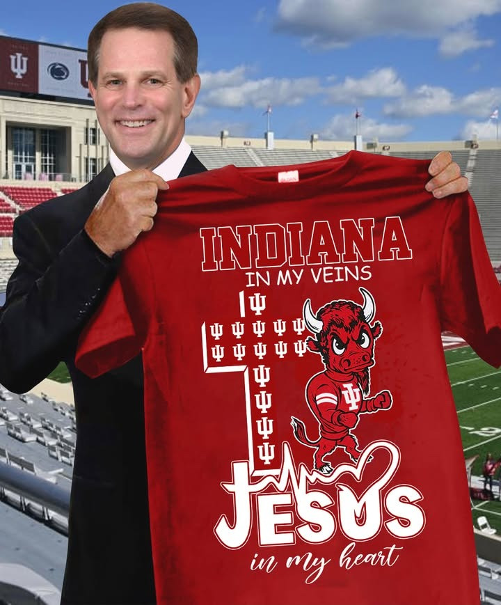 Indiana In My Veins Jesus In My Heart Faith T-Shirt Indiana Hoosiers Bleed Crimson Mascot-1