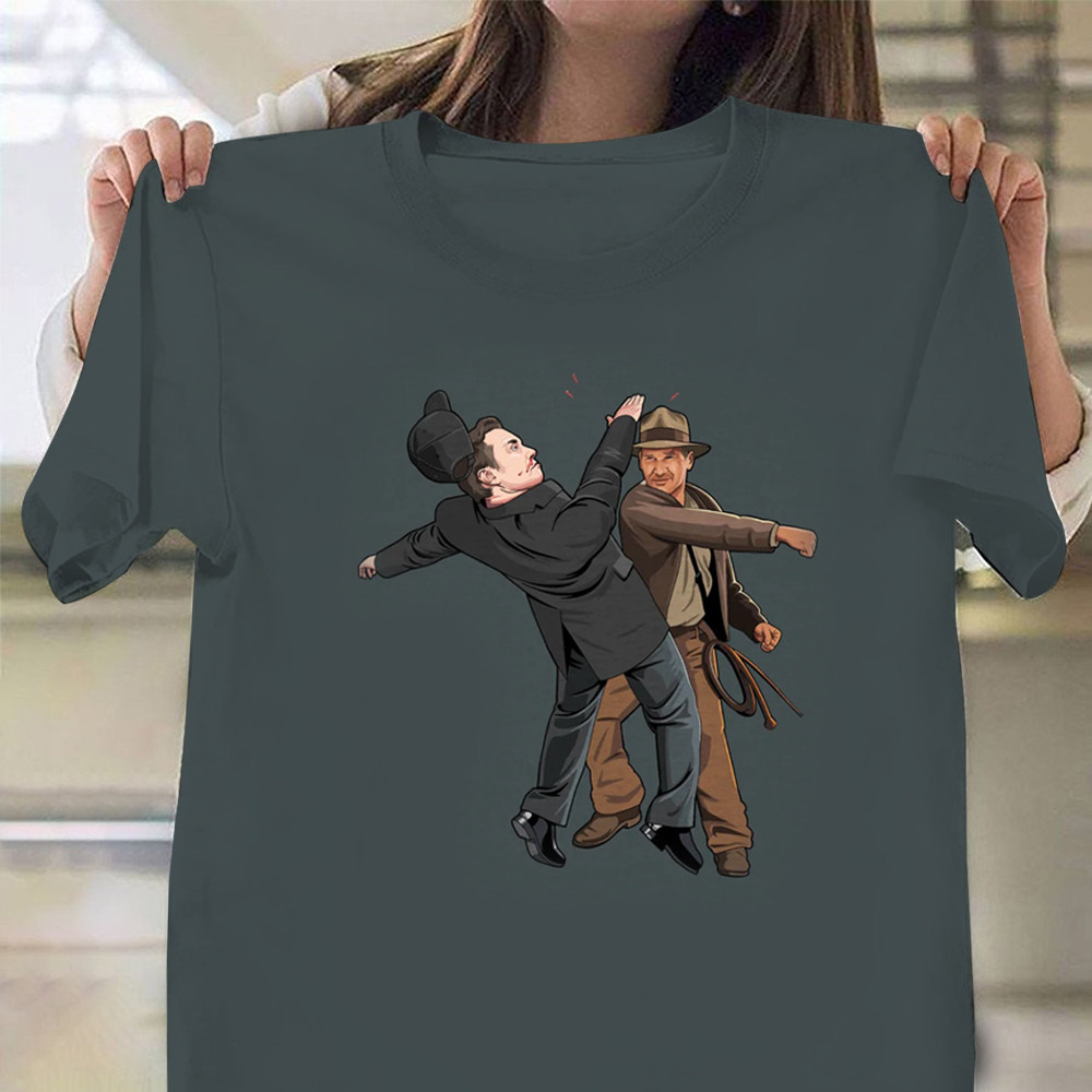 Indiana Jones Punching Elon Musk T-Shirt Funny The Punching Nazis Fascist Shirt-1