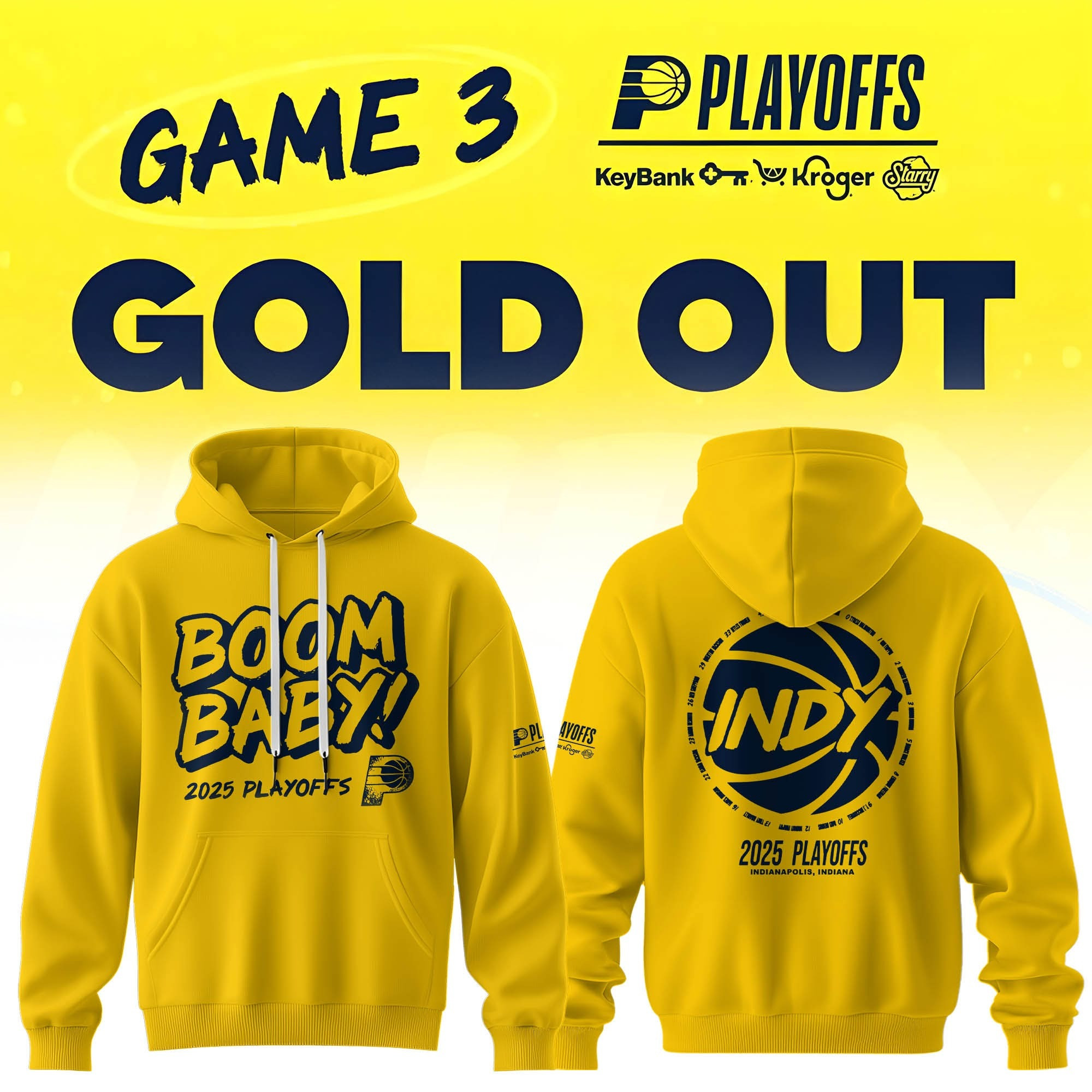 Indiana Pacers 2025 Playoffs Boom Baby Hoodie Yellow Indiana Pacers Basketball Fan Merch-1