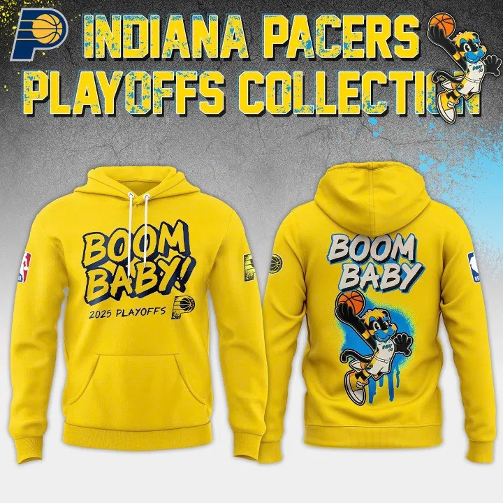 Indiana Pacers 2025 Playoffs Boom Baby Hoodie Yellow NBA Merch Basketball Fan Gift Ideas-1