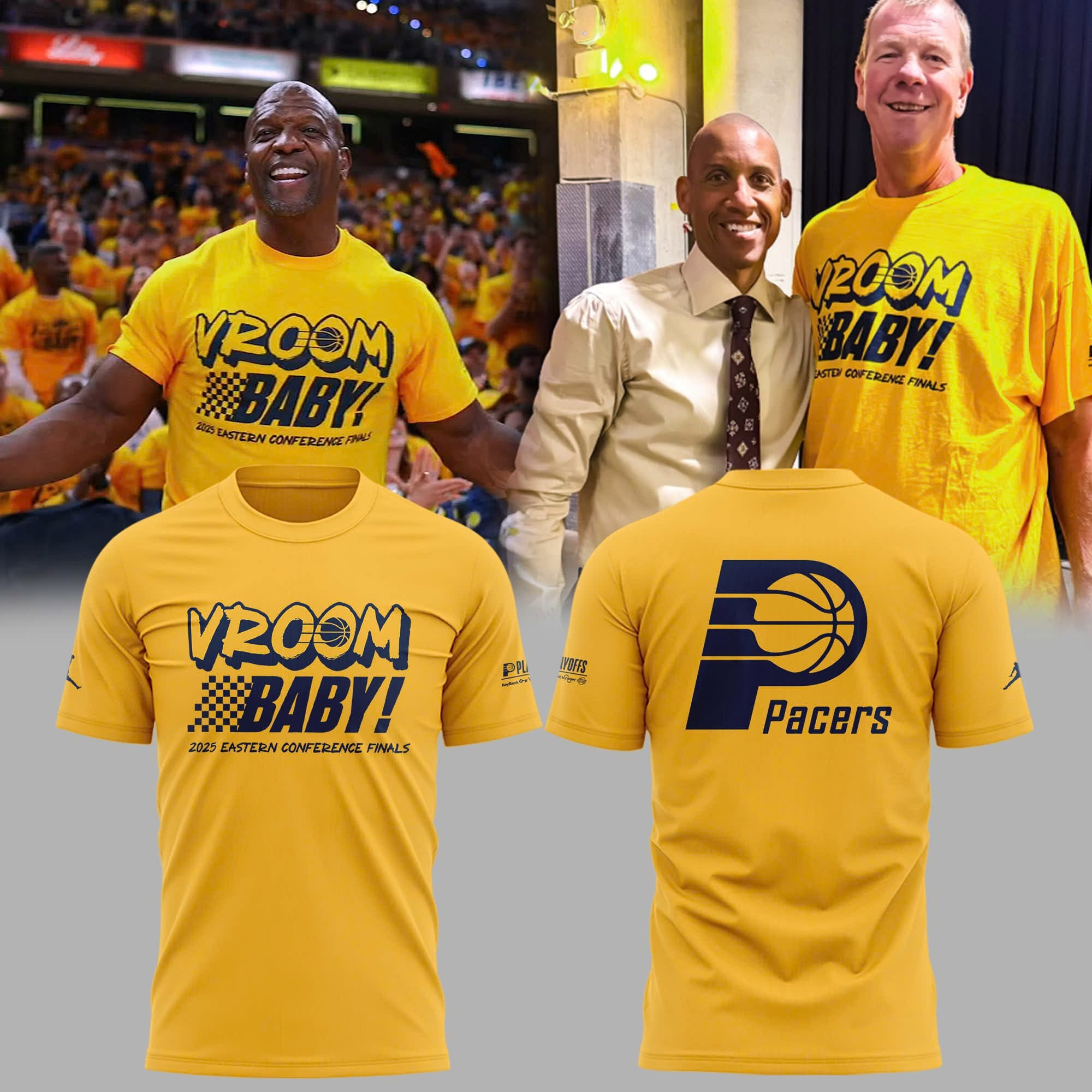 Indiana Pacers Vroom Baby T-Shirt Yellow Eastern Conference Champions 2025 NBA Finals Merch-1