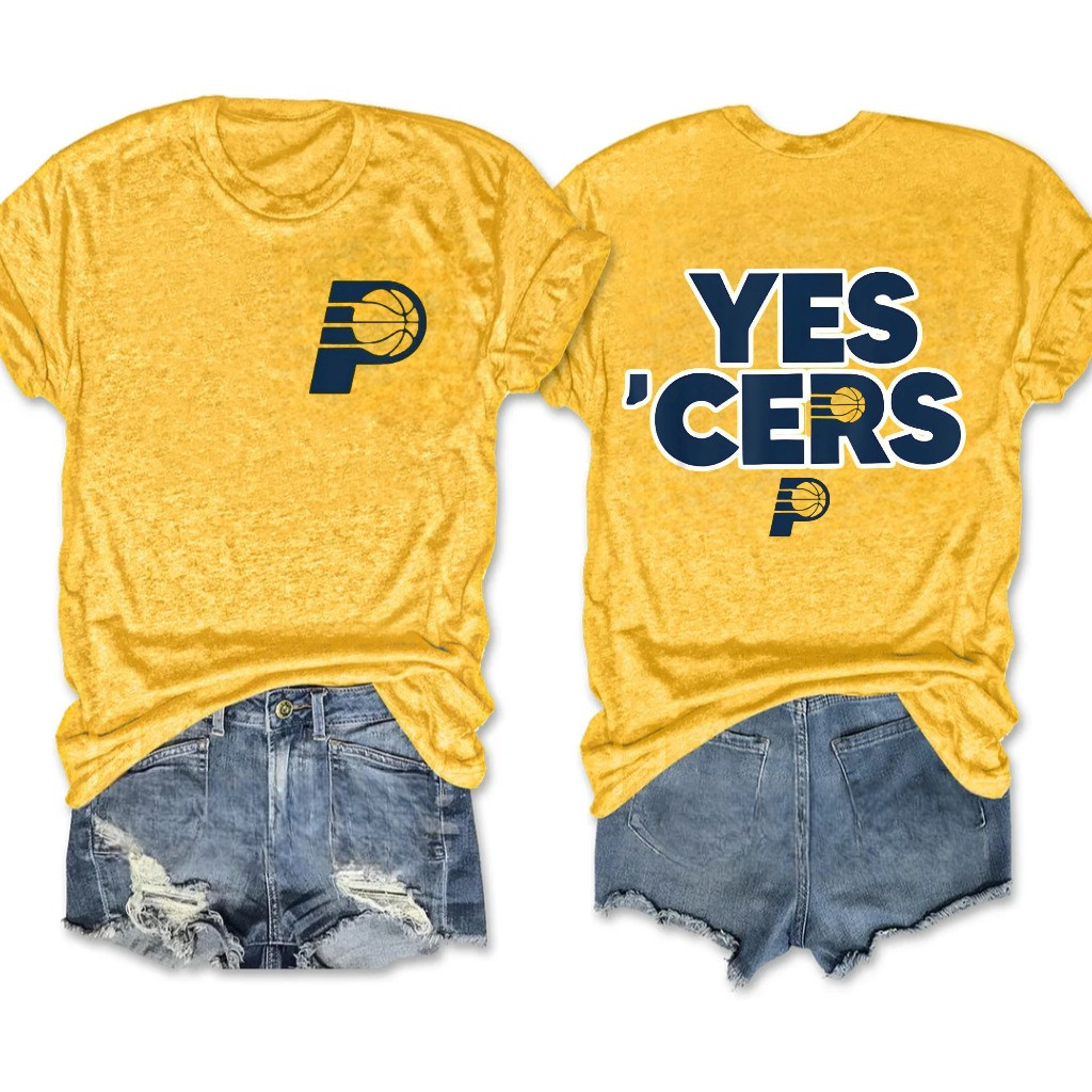 Indiana Pacers Yes 'Cers Women's T-Shirt Yellow Basketball Lovers Fan Merch Gifts For Her-1