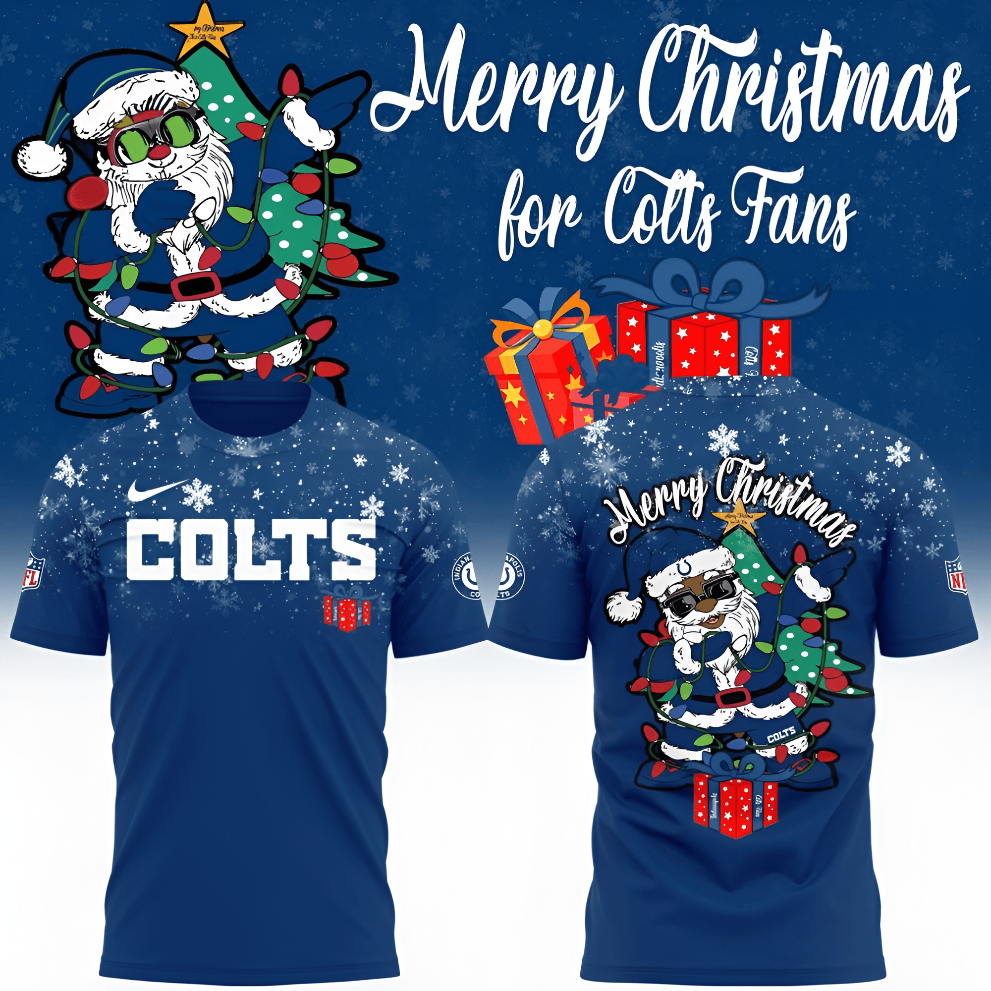 Indianapolis Colts Merry Christmas T-Shirt Xmas Game Day Clothing Indy Colts Fans Gifts-1