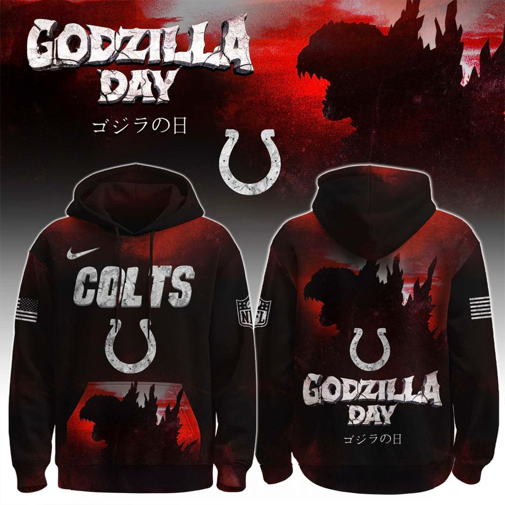 Indianapolis Colts x Happy Godzilla Day Hoodie Colts Merch Christmas Gift Ideas For Dad-1