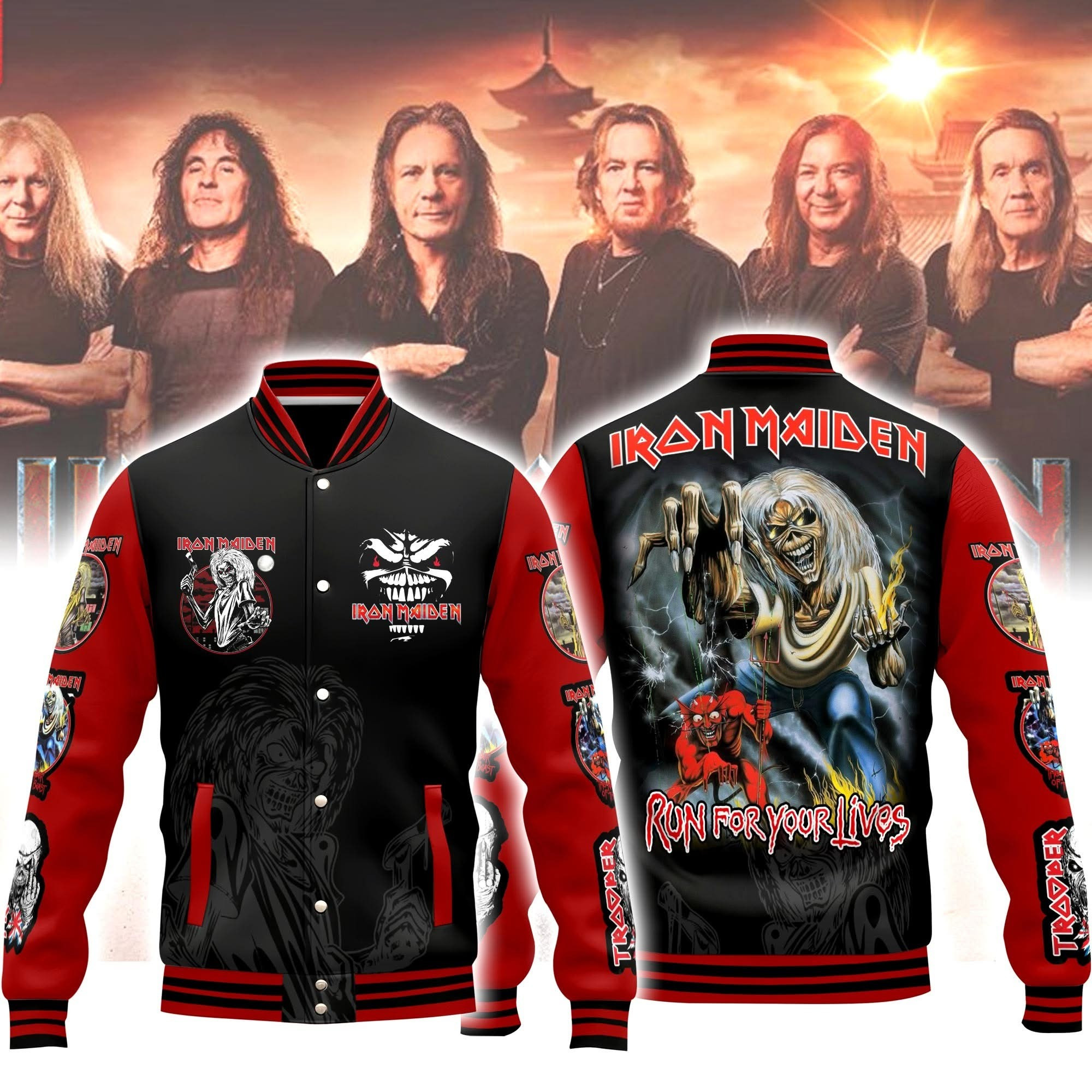 Iron Maiden Run For Your Life Varsity Jacket Iron Maiden Tour Merchandise Gifts For Fans-1