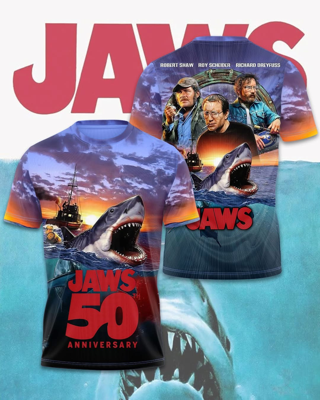 Jaws 50Th Anniversary 1975 2025 Killer Shark 3D T-Shirt Best Unique Gifts For Jaws Fans-1