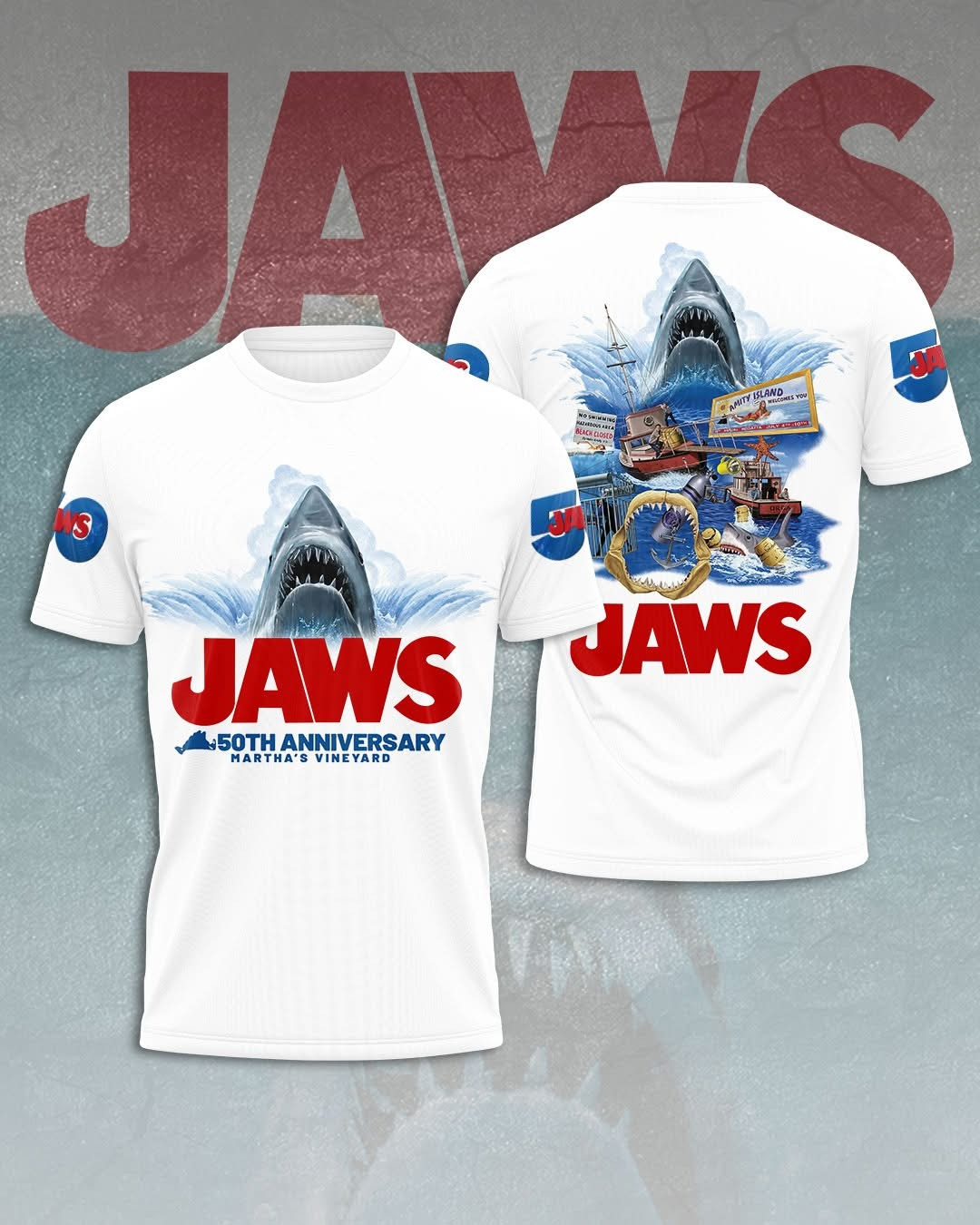 Jaws 50Th Anniversary Martha's Vineyard 1975 2025 T-Shirt Movie Jaws Fan Merch Gifts-1