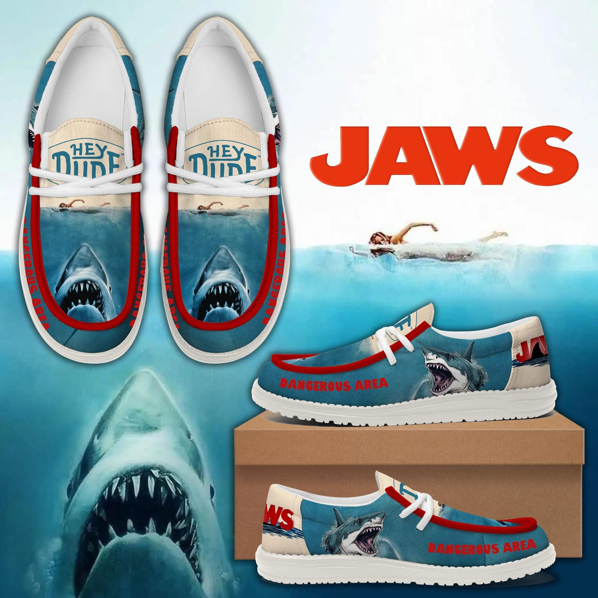 Jaws Dangerous Area Casual Shoes Sneakers Merch Themed Movie Gifts For Jaws Fans-1