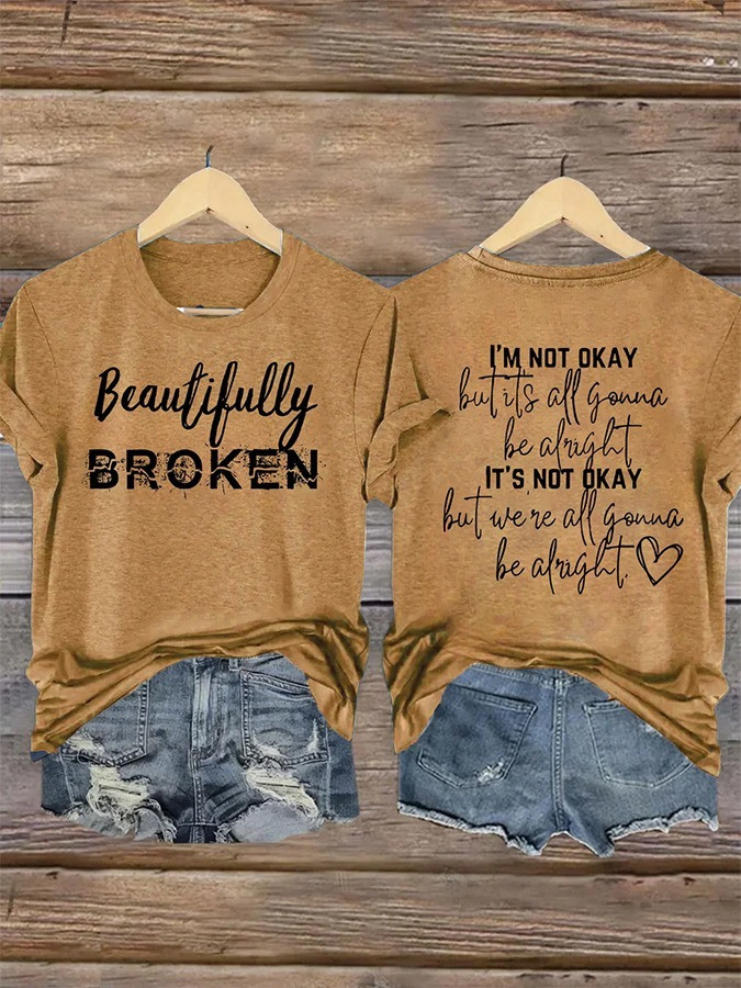 Jelly Roll Beautifully Broken Women's V-Neck Shirt I'm Not Okay Tour Merch Fan Gifts-1