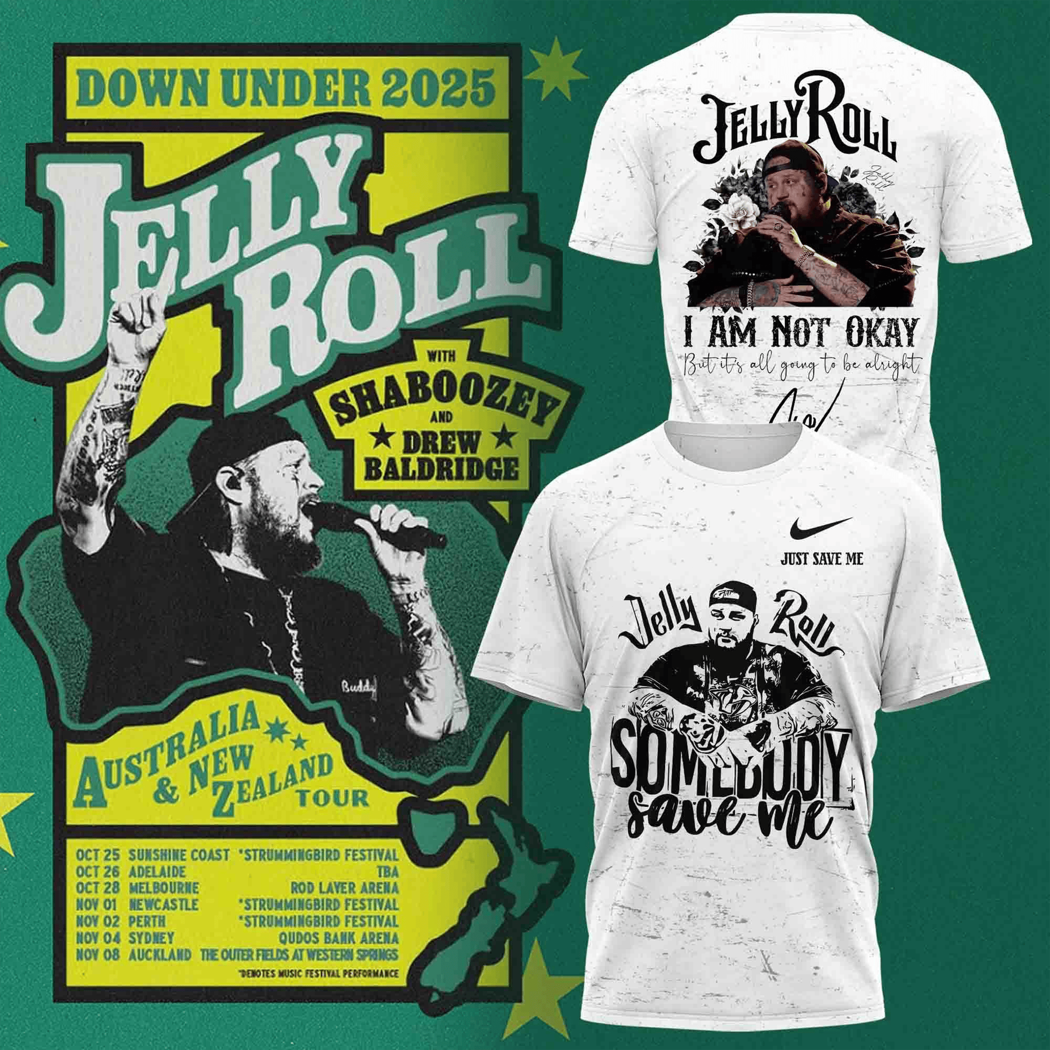 Jelly Roll Somebody Save Me T-Shirt The Down Under 2025 Tour Merch Jelly Roll Lovers Gifts-1