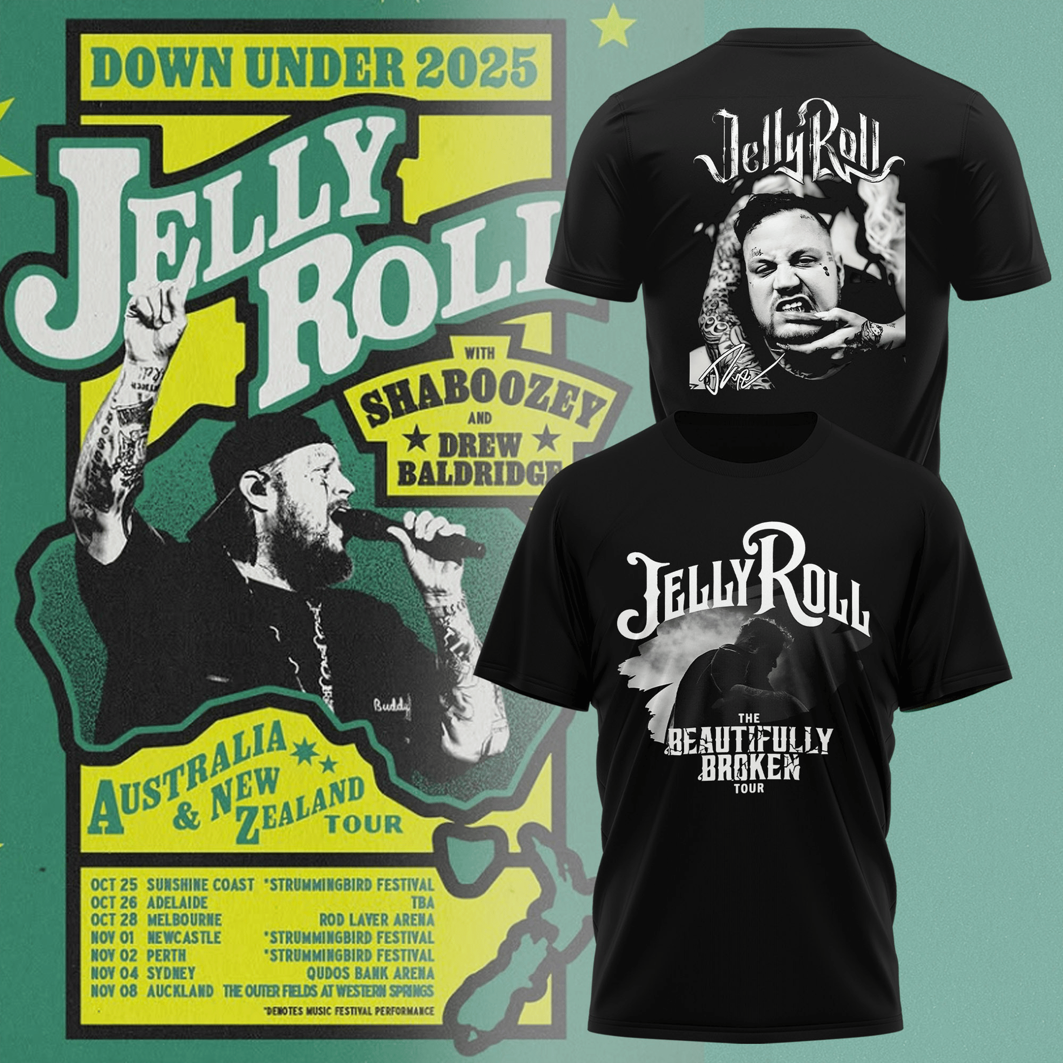 Jelly Roll The Beautifully Broken Tour T-Shirt The Down Under 2025 Merch Jelly Roll Lovers Gift-1