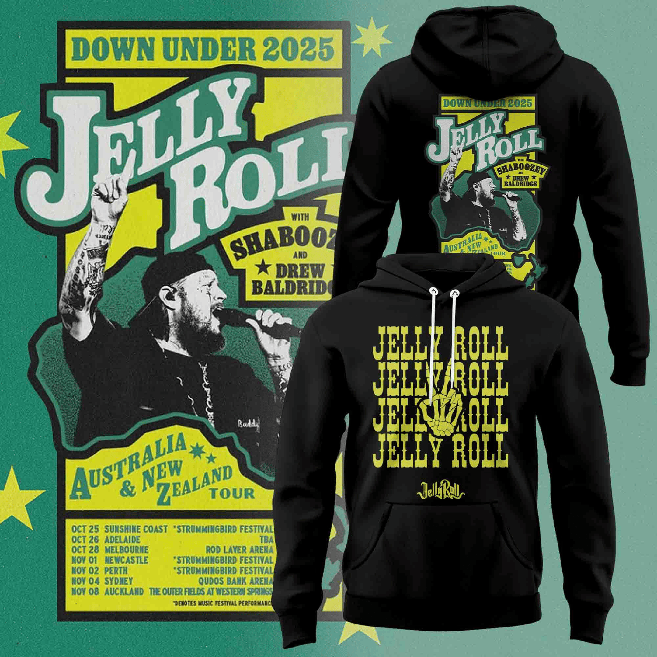 Jelly Roll The Down Under 2025 Hoodie Australia New Zealand Tour Clothing Jelly Roll Merch-1
