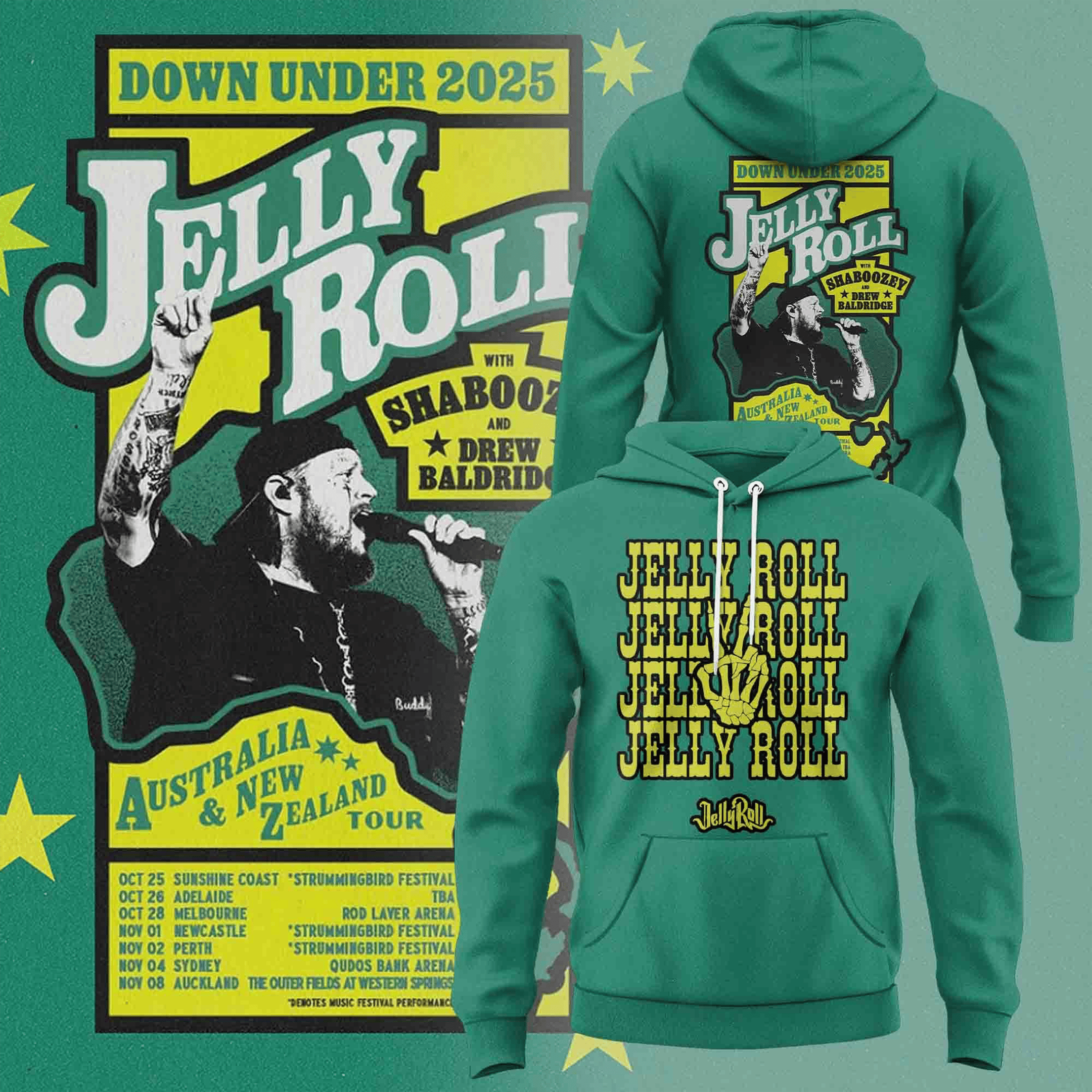 Jelly Roll The Down Under 2025 Hoodie Concert Clothing Music Lovers Gifts For Jelly Roll Fans-1