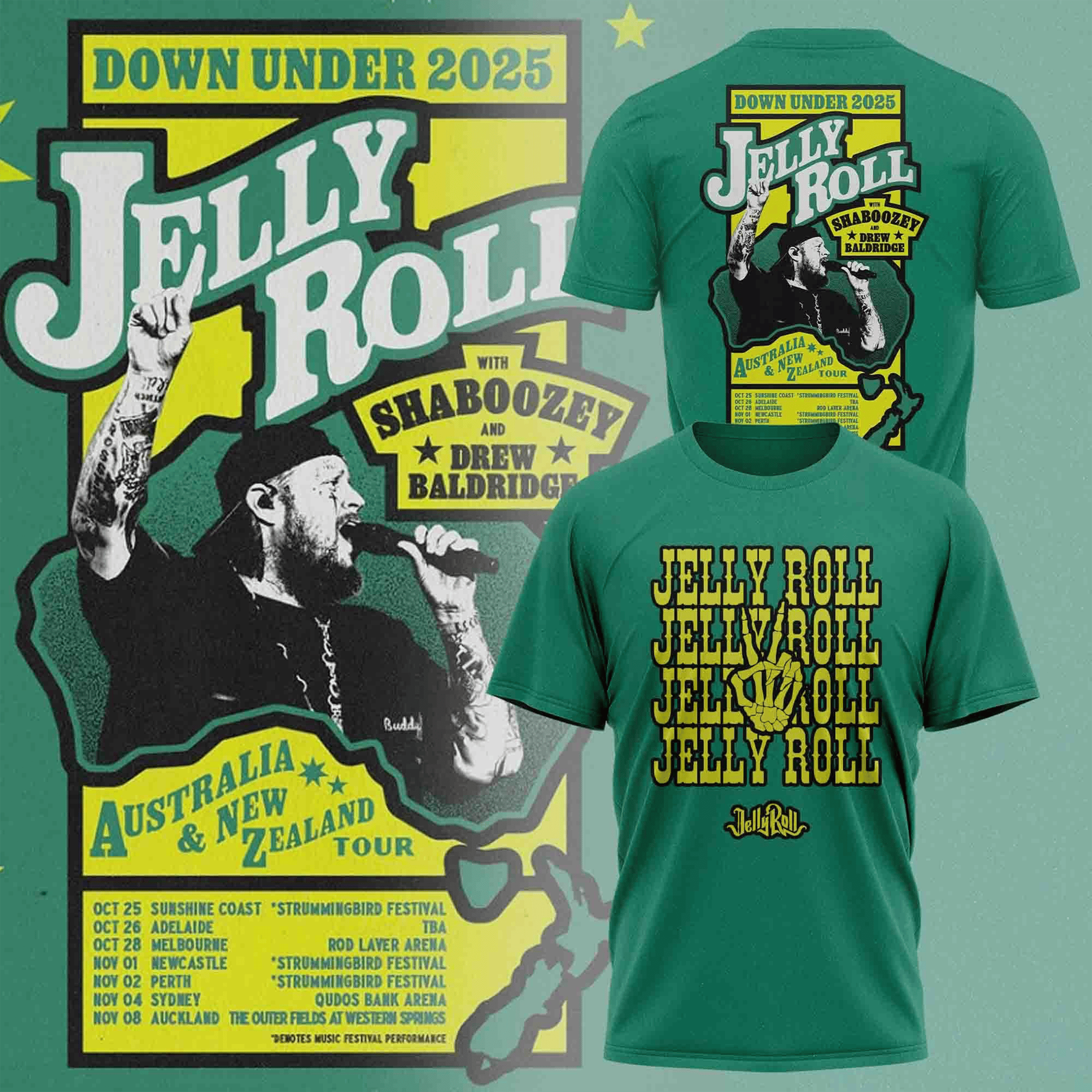 Jelly Roll The Down Under 2025 T-Shirt Jelly Roll Concert Merch Down Under Tour Gifts-1