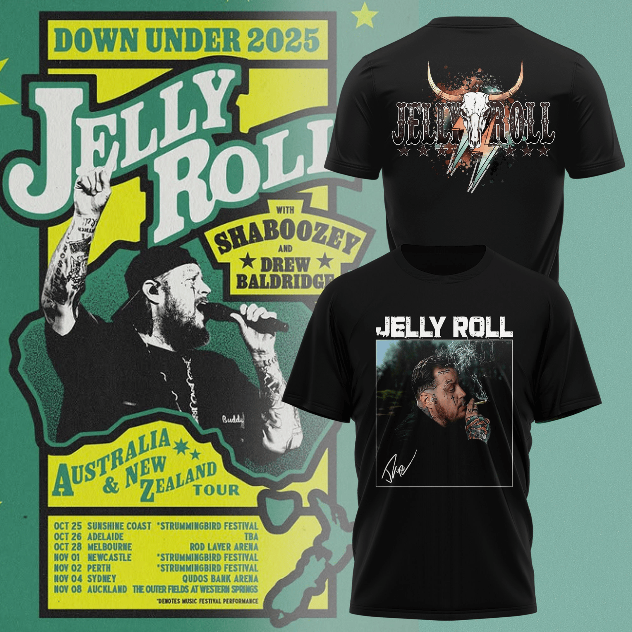 Jelly Roll The Down Under 2025 T-Shirt Jelly Roll Tour Clothing Concert Lovers Gifts Idea-1
