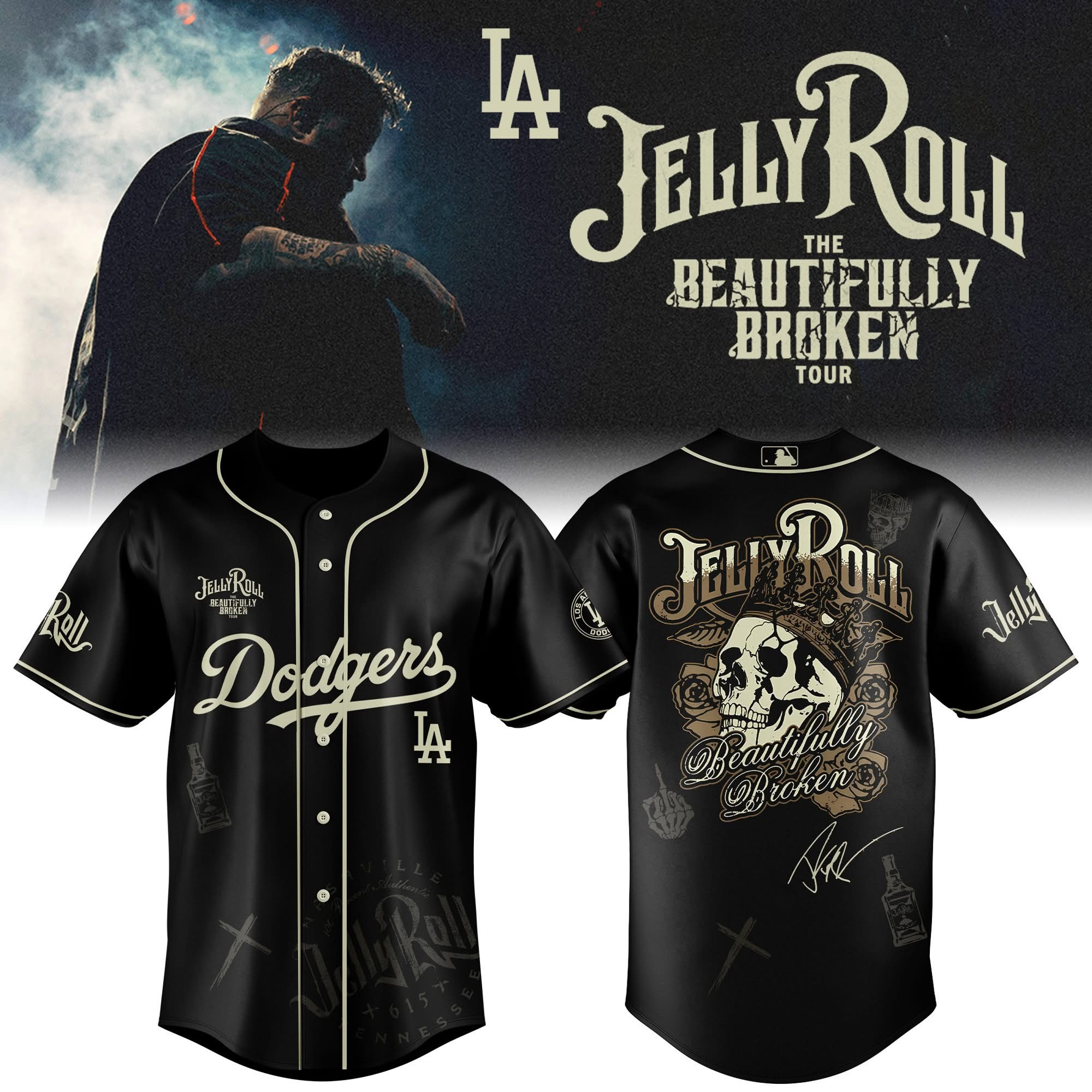 Jelly Roll X Los Angeles Dodgers Jersey The Beautifully Broken Tour Merch Fan Gifts-1