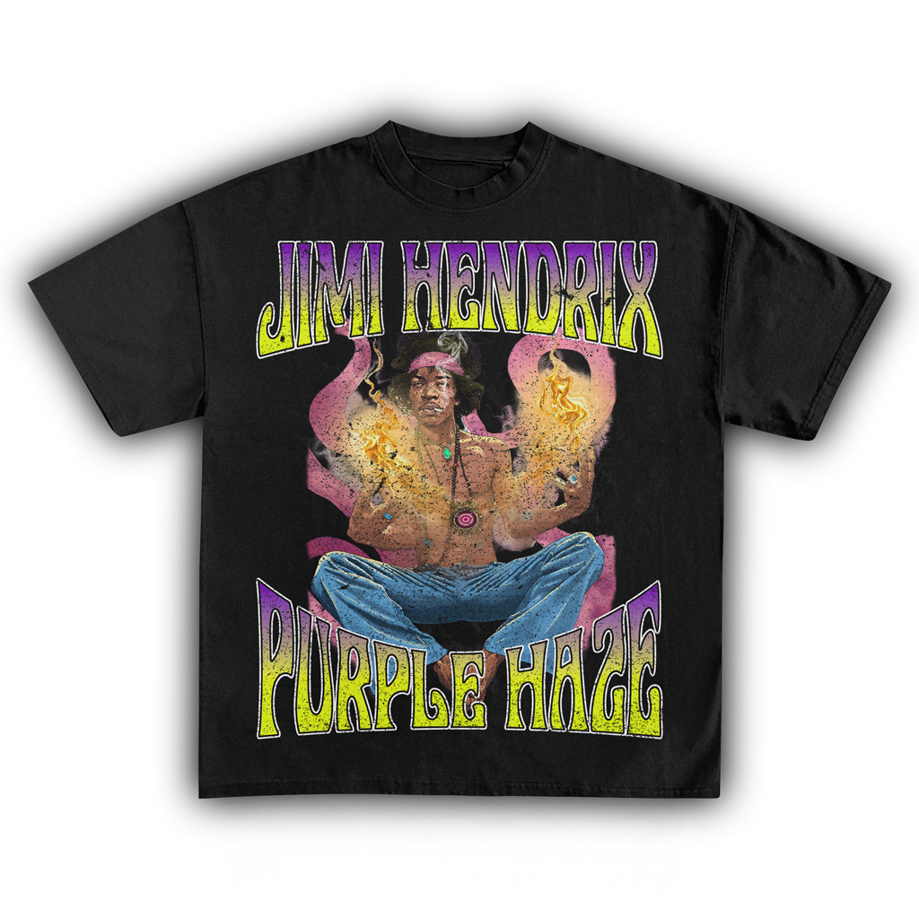 Jimi Hendrix Purple Haze Black T-Shirt Fan Merch Christmas Gifts For Friends-1