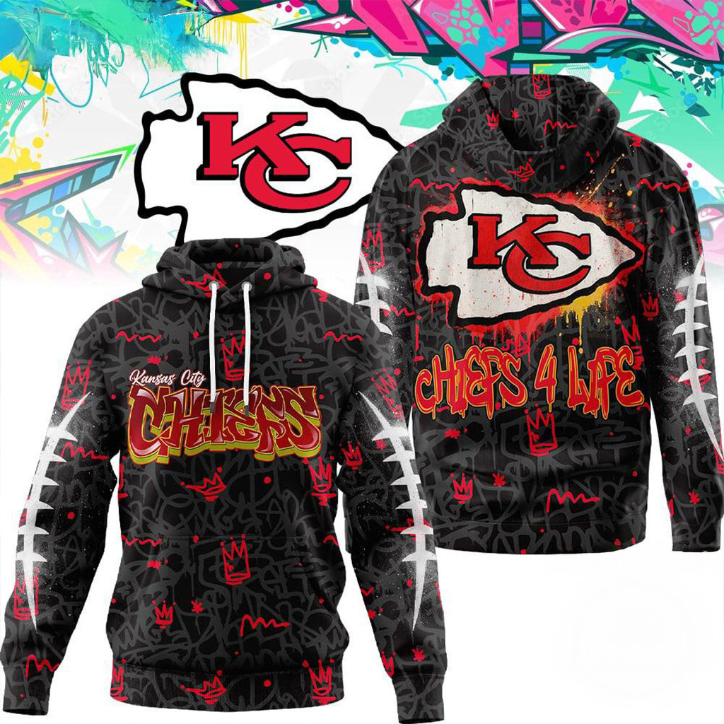 Kansas City Chiefs NFL Special Graffiti My Team 4 Life Hoodie Chiefs Merch Xmas Gifts For Father-1