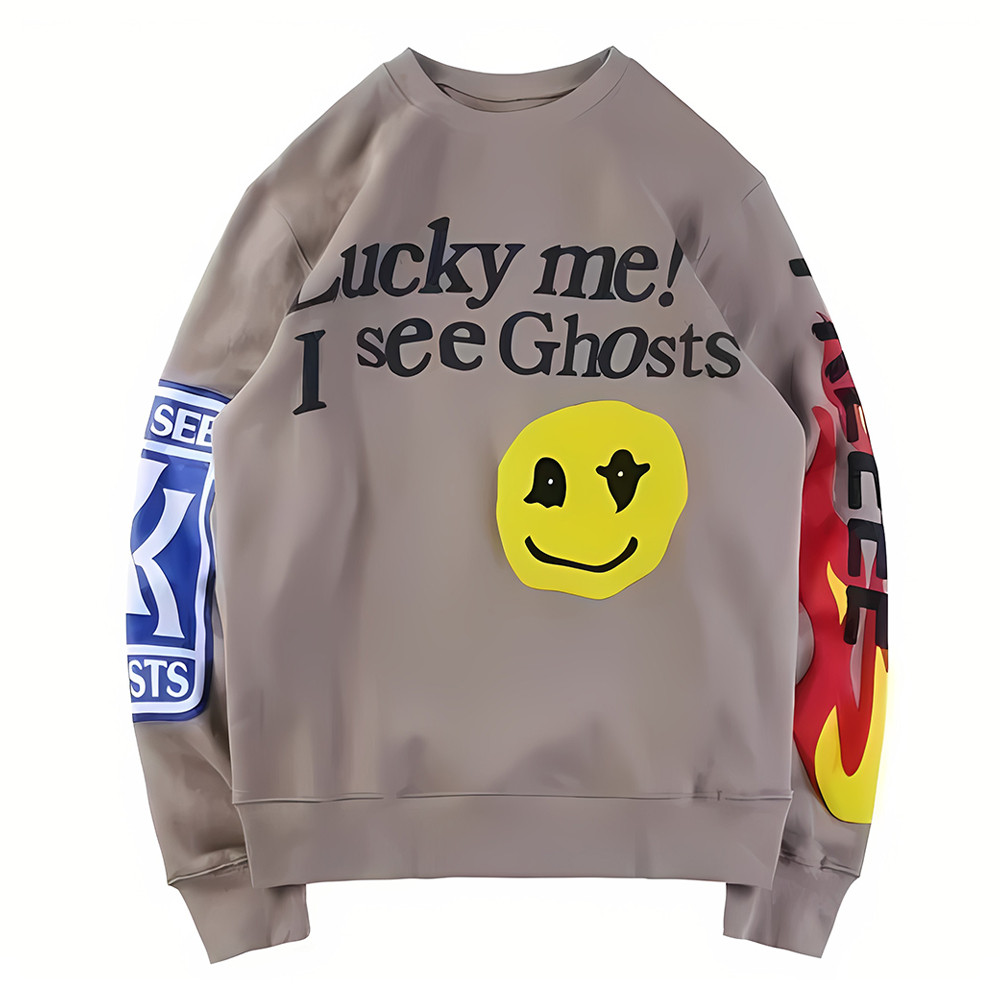 Kanye West Lucky Me I See Ghosts Sweatshirt Merch Brown I See Ghosts Crewneck Jumper-1