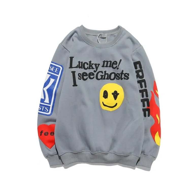 Kanye West Lucky Me I See Ghosts Sweatshirt Merch Grey I See Ghosts Crewneck Jumper-1