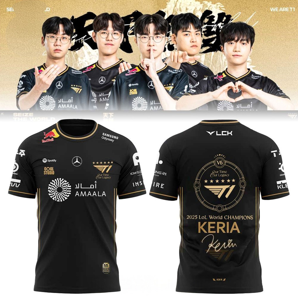 Keria T1 6 Time World Champions T-Shirt T1 Merch Christmas Ideas For Boyfriend-1 Keria T1 6 Time World Champions T-Shirt T1 Merch Christmas Ideas For Boyfriend-1