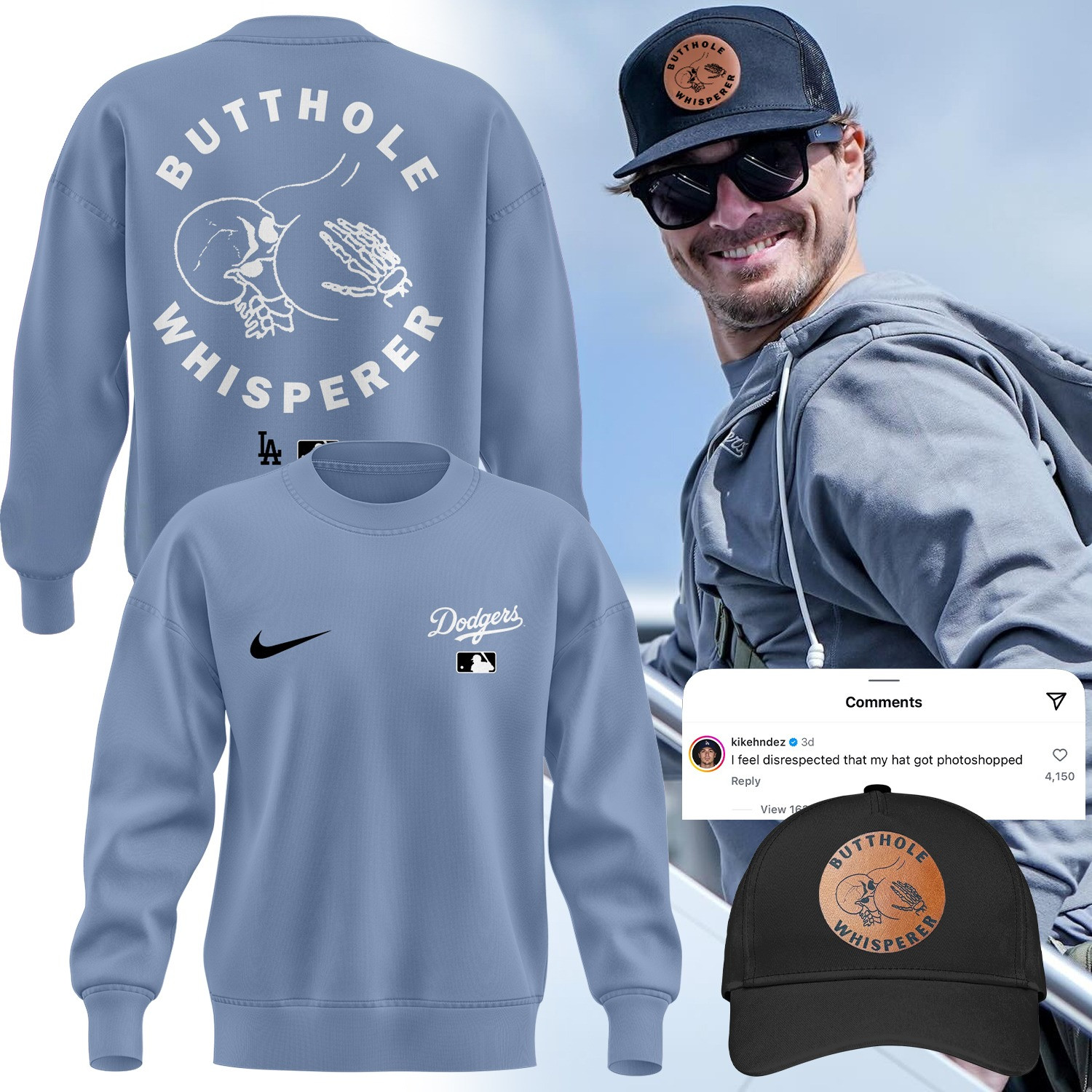 Kike Hernandez Hat And Sweatshirt Butthole Whisperer Funny Dodgers Fan Merch Gifts-1