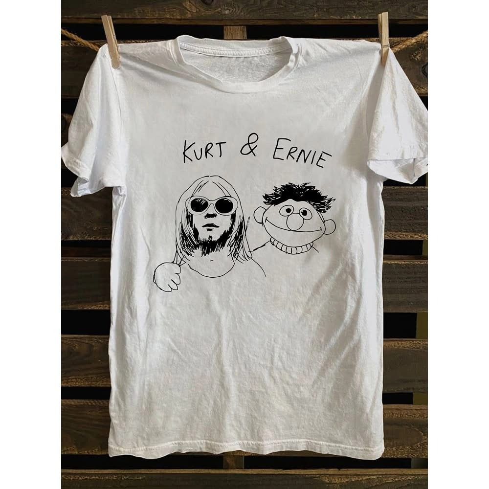 Kurt And Ernie White T-Shirt Kurt Cobain Merch Presents For Music Lovers-1