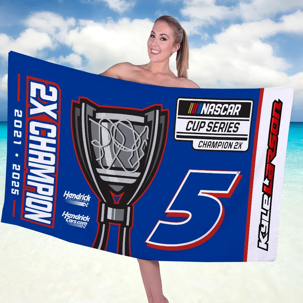 Kyle Larson 2025 Nascar Cup Series Champion Beach Towel Christmas Gifts For Racing Fans-1