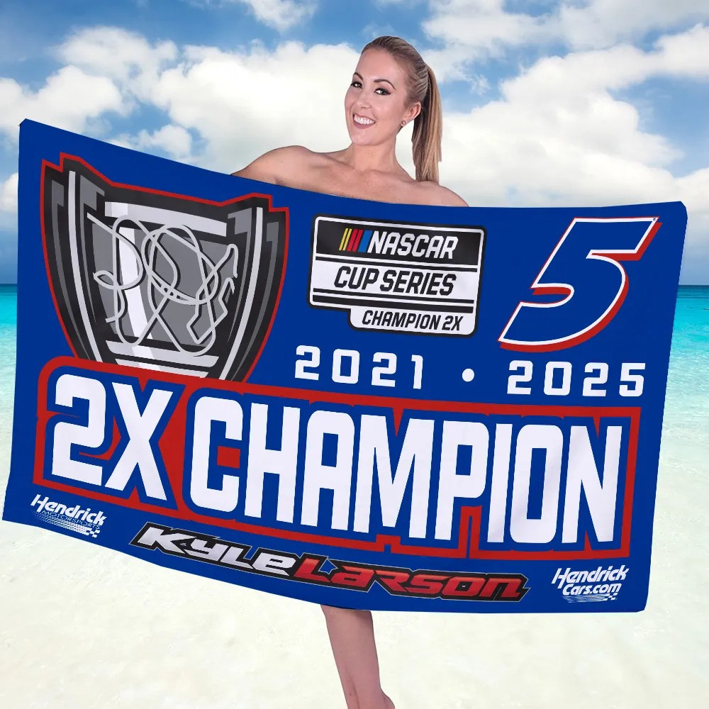 Kyle Larson 2025 Nascar Cup Series Champion Beach Towel Fan Merch Gifts For Husband-1