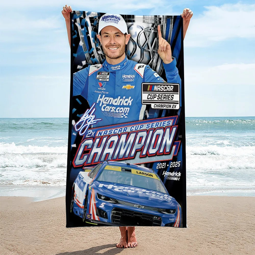 Kyle Larson 2025 Nascar Cup Series Champion Beach Towel Fan Merch Gifts For Racing Lovers-1