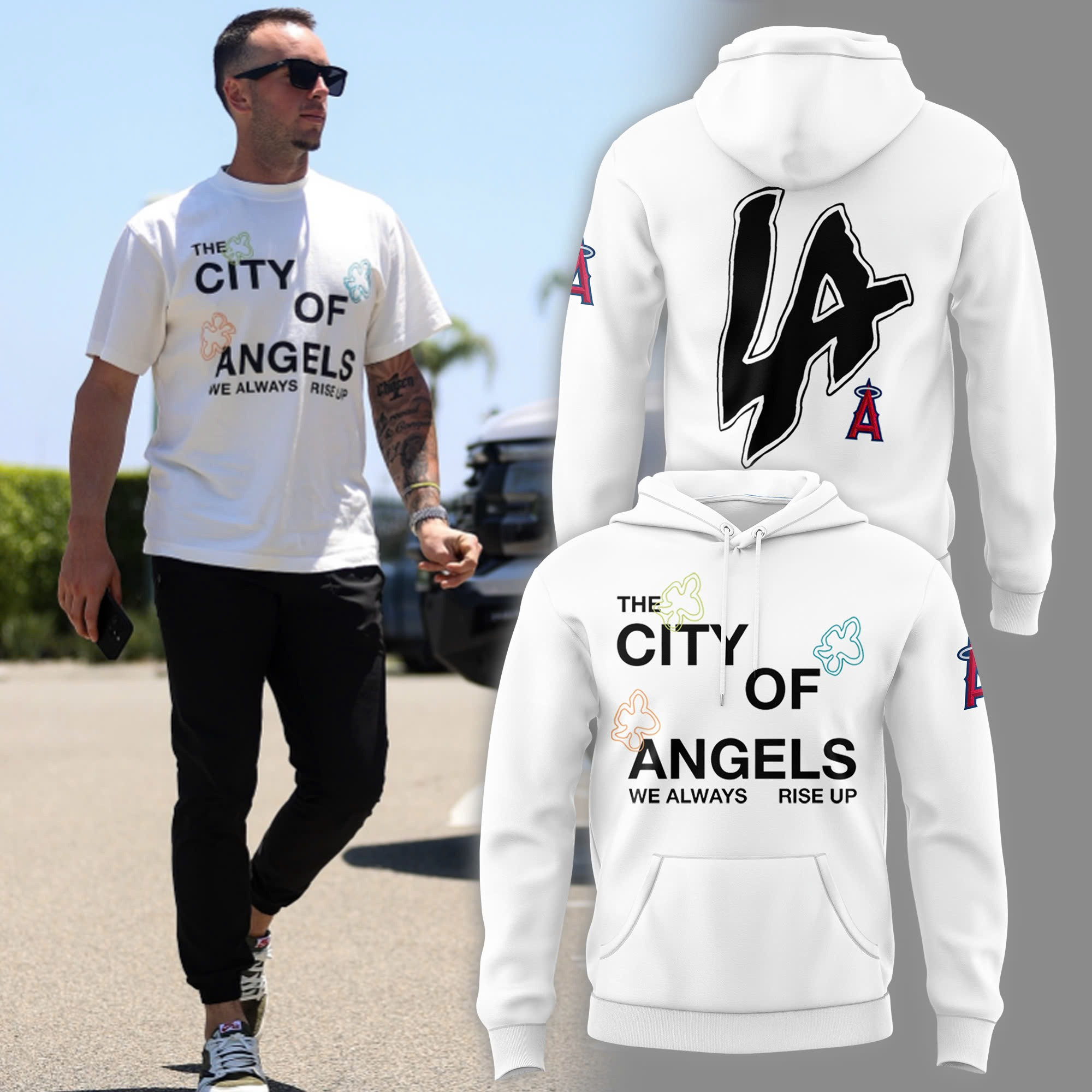 LA Angels The City Of Angels Hoodie He Always Rise Up Baseball Lover Fan Merch Gifts-1