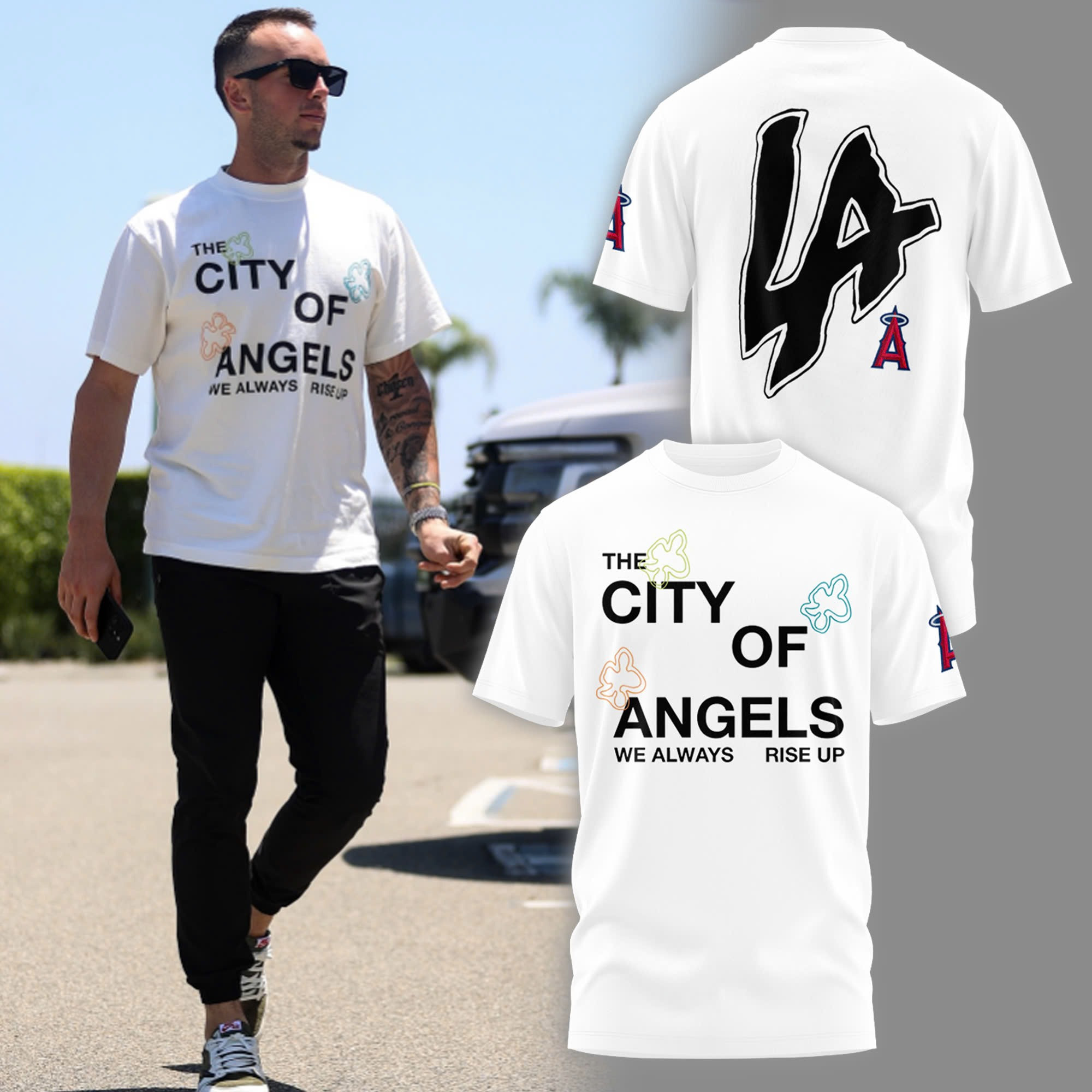 LA Angels The City Of Angels T-Shirt He Always Rise Up Baseball Lover Fan Gifts For Him-1