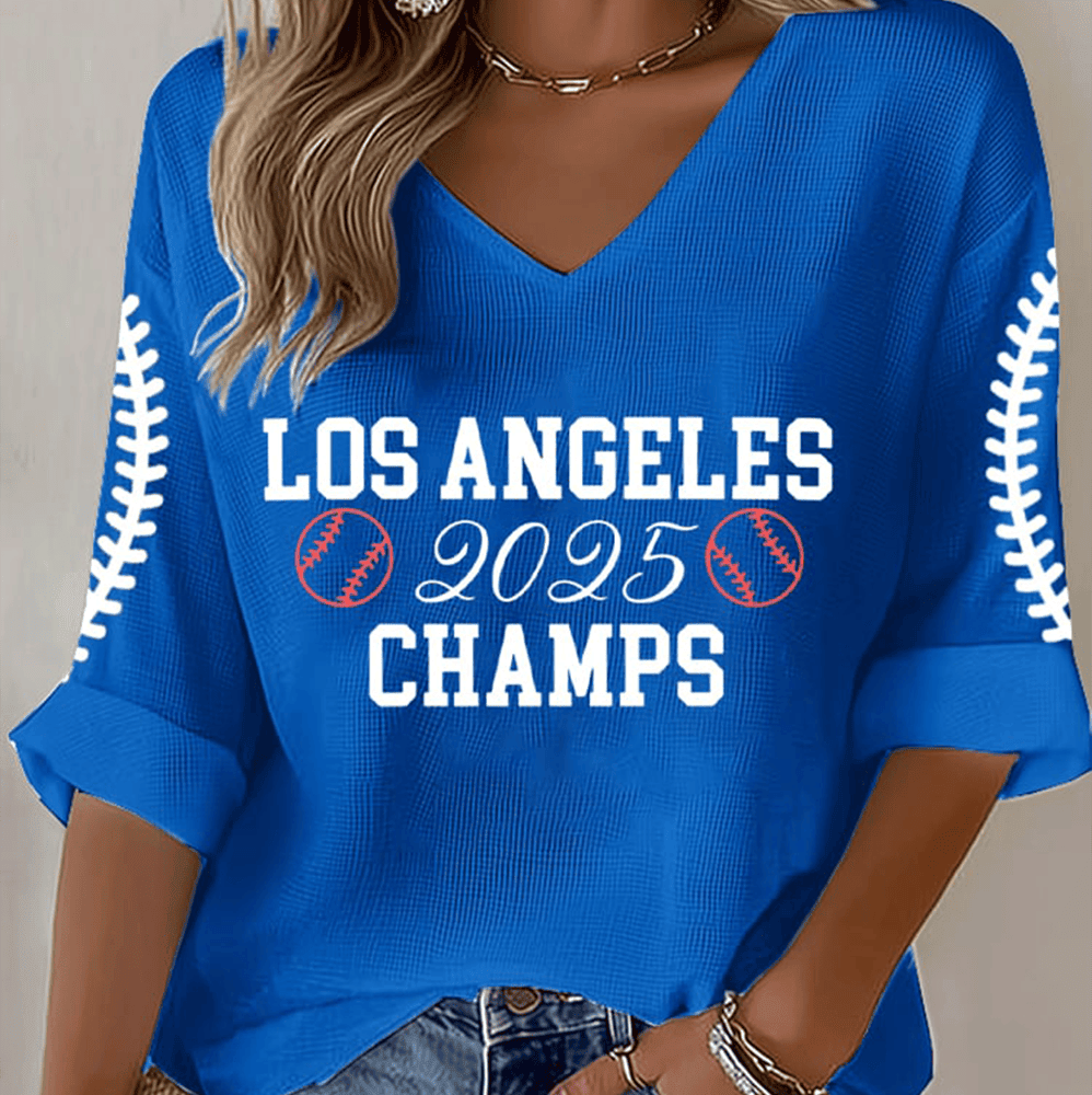 LA Dodger Baseball 2025 V-Neck Long Sleeve Los Angeles 2025 Champs Baseball Gift Ideas-1