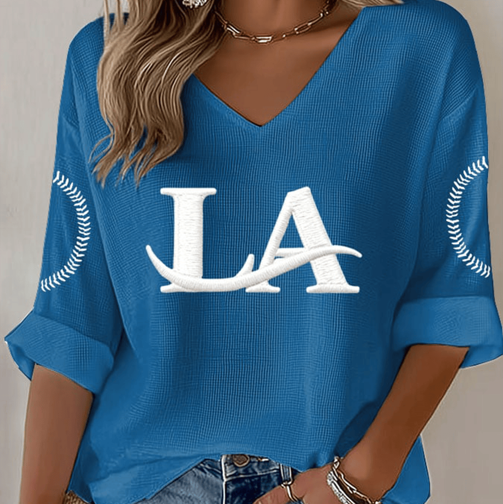 LA Dodger Champions 2025 V-Neck Long Sleeve Dodgers Champions Shirt Baseball Mom Gifts-1