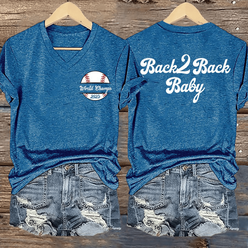 LA Dodgers 2025 Baseball V-Neck Shirt Back 2 Back Baby La Dodgers Merch Gift Ideas-1