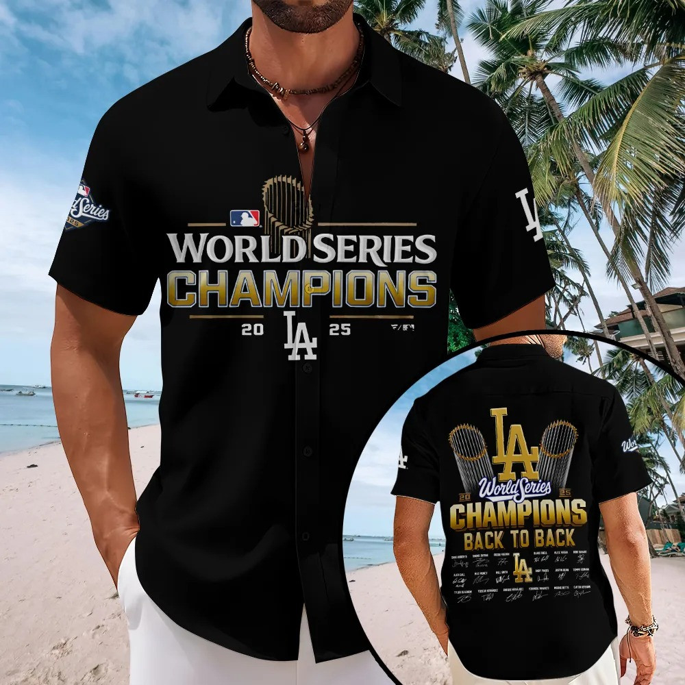 LA Dodgers 2025 World Series Champions Button Up Shirt Back To Back Shirt Gifts For Him-1