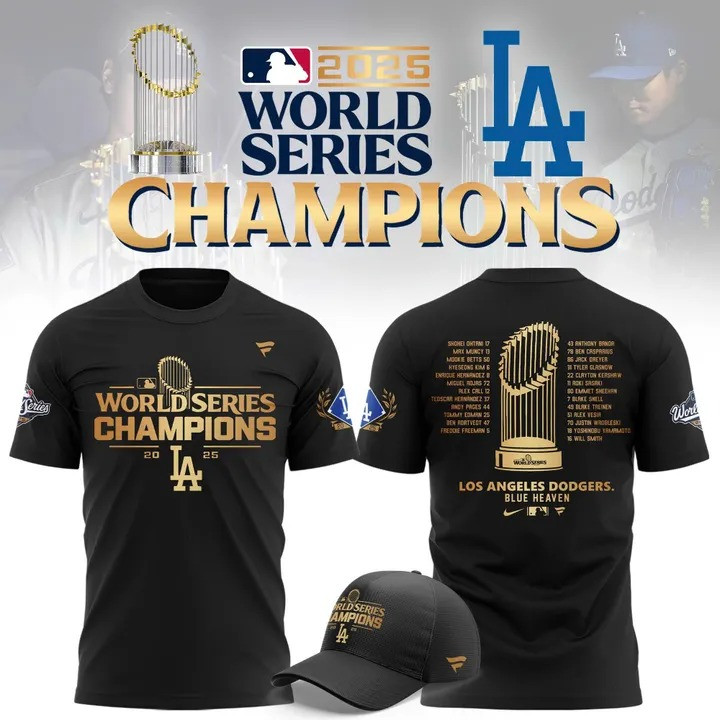 LA Dodgers 2025 World Series Champions Shirt And Hat Dodgers Championship Merch Fan Gear (Shirt + Hat)-1
