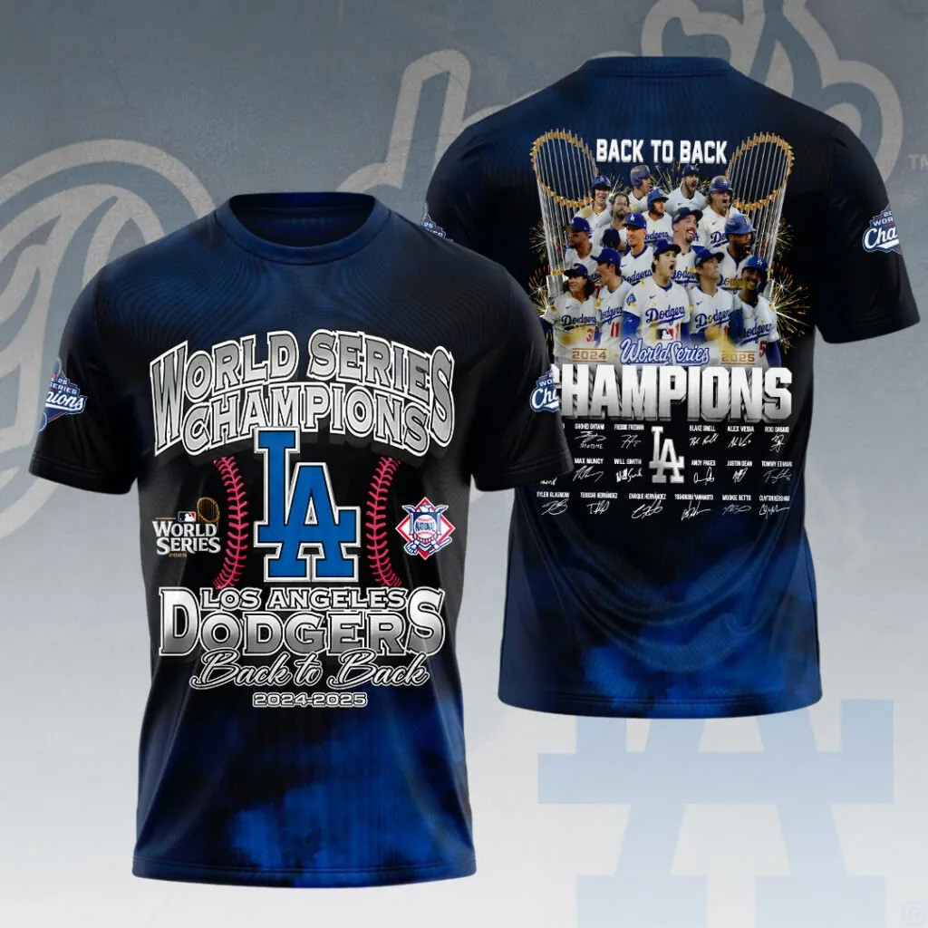 LA Dodgers 2025 World Series Champions T-Shirt Back To Back Shirt Gifts For Baseball Players-1