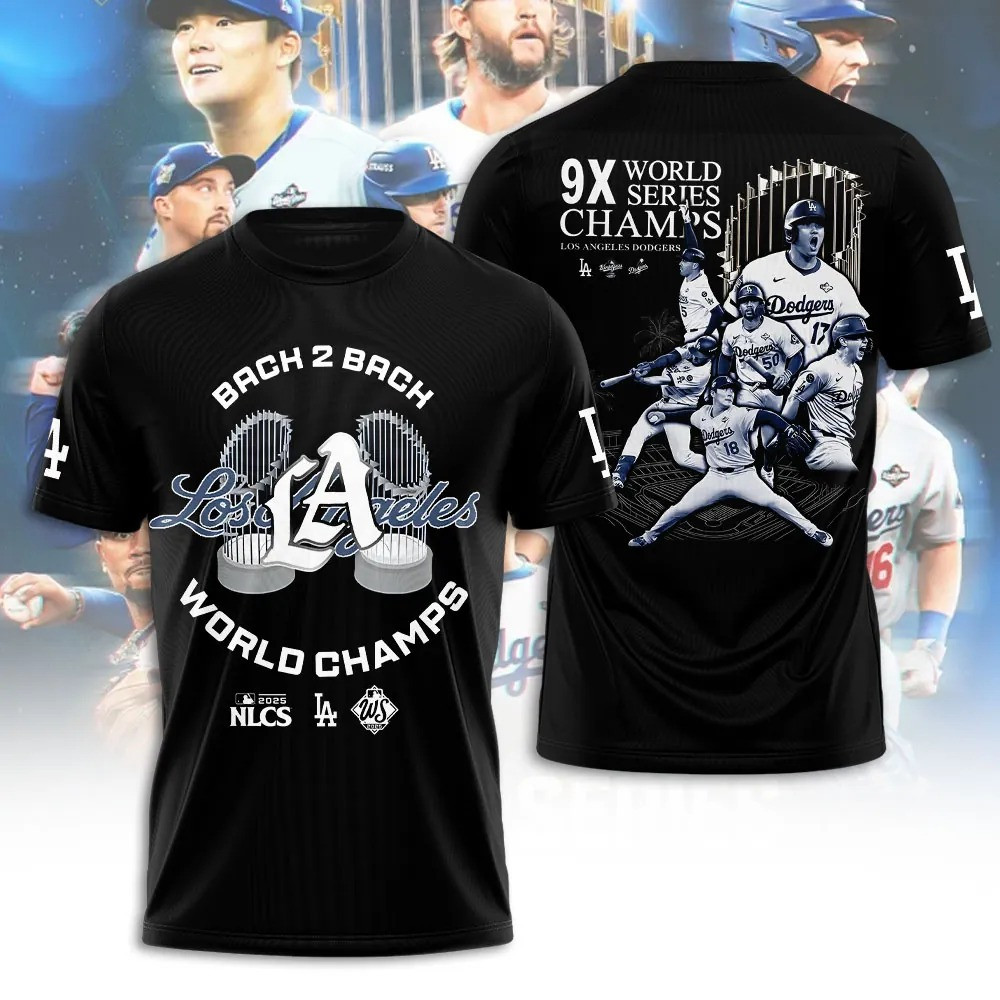 LA Dodgers 9X World Series Champs 2025 T-Shirt Back 2 Back Champions Shirt Baseball Presents-1