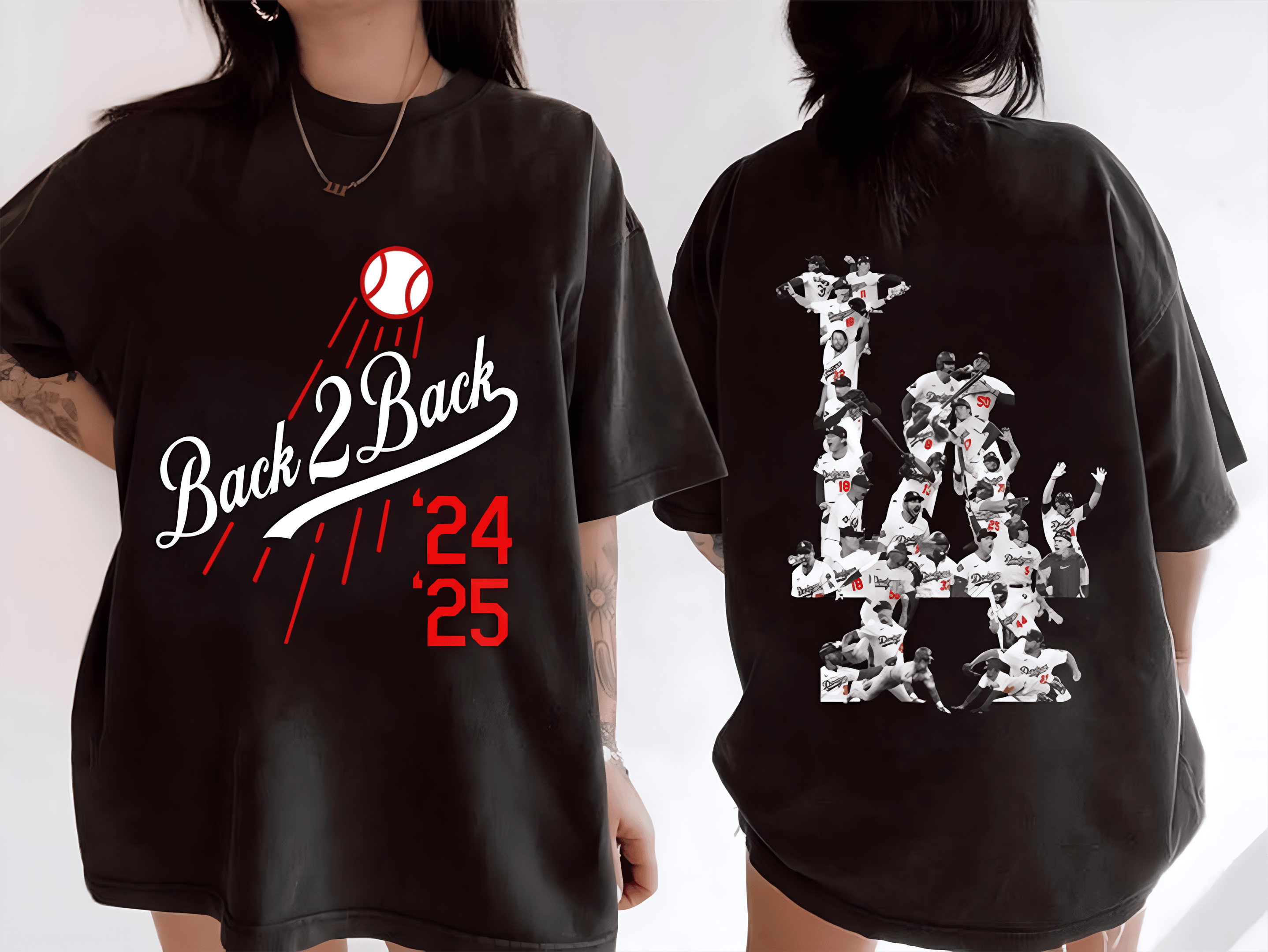 LA Dodgers Back To Back 24 25 T-Shirt LA Dodgers World Series Merch 2025 Gifts For Her-1