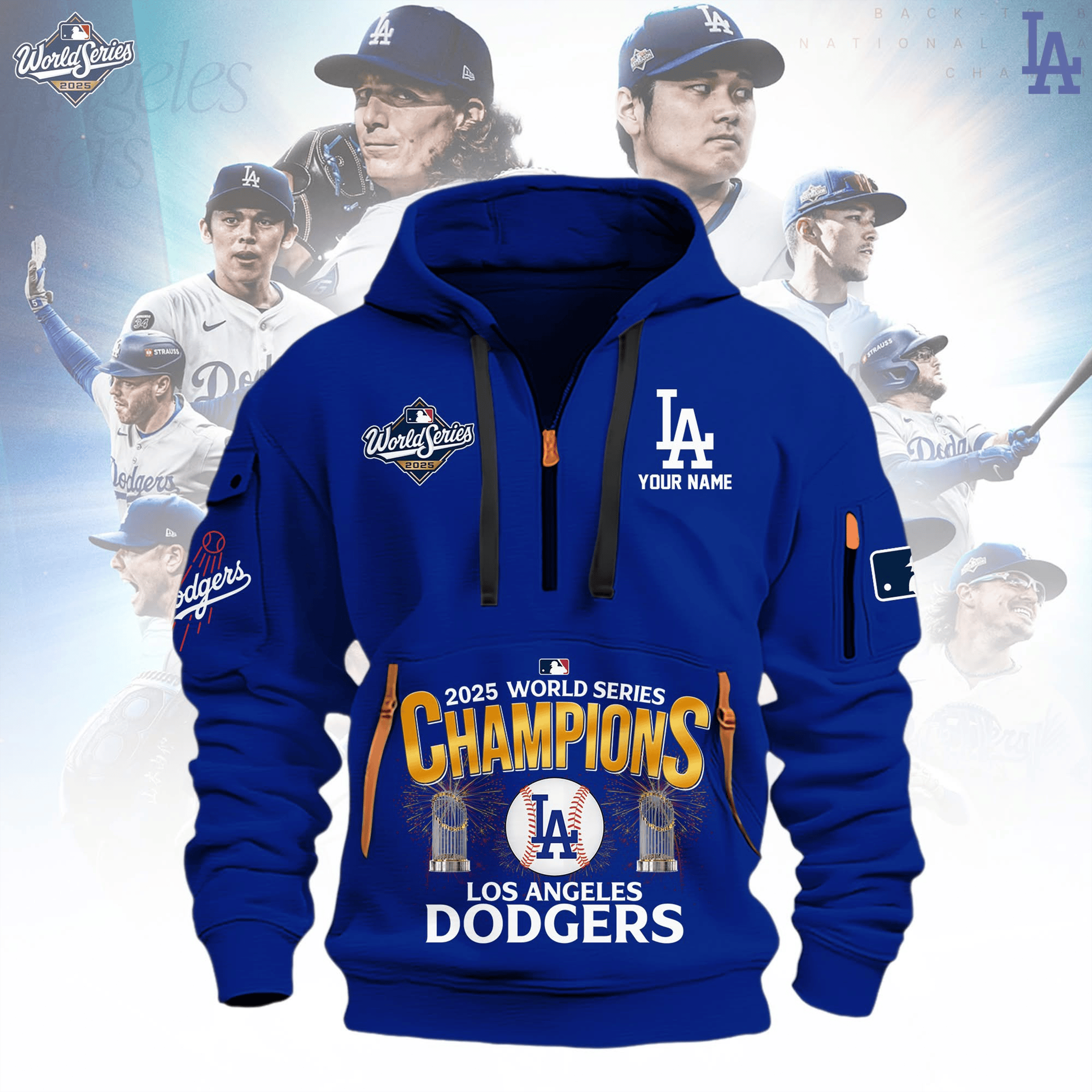 LA Dodgers Back To Back Quarter Zip Hoodie 2025 World Series Merch LA Dodgers Fans Gifts-1