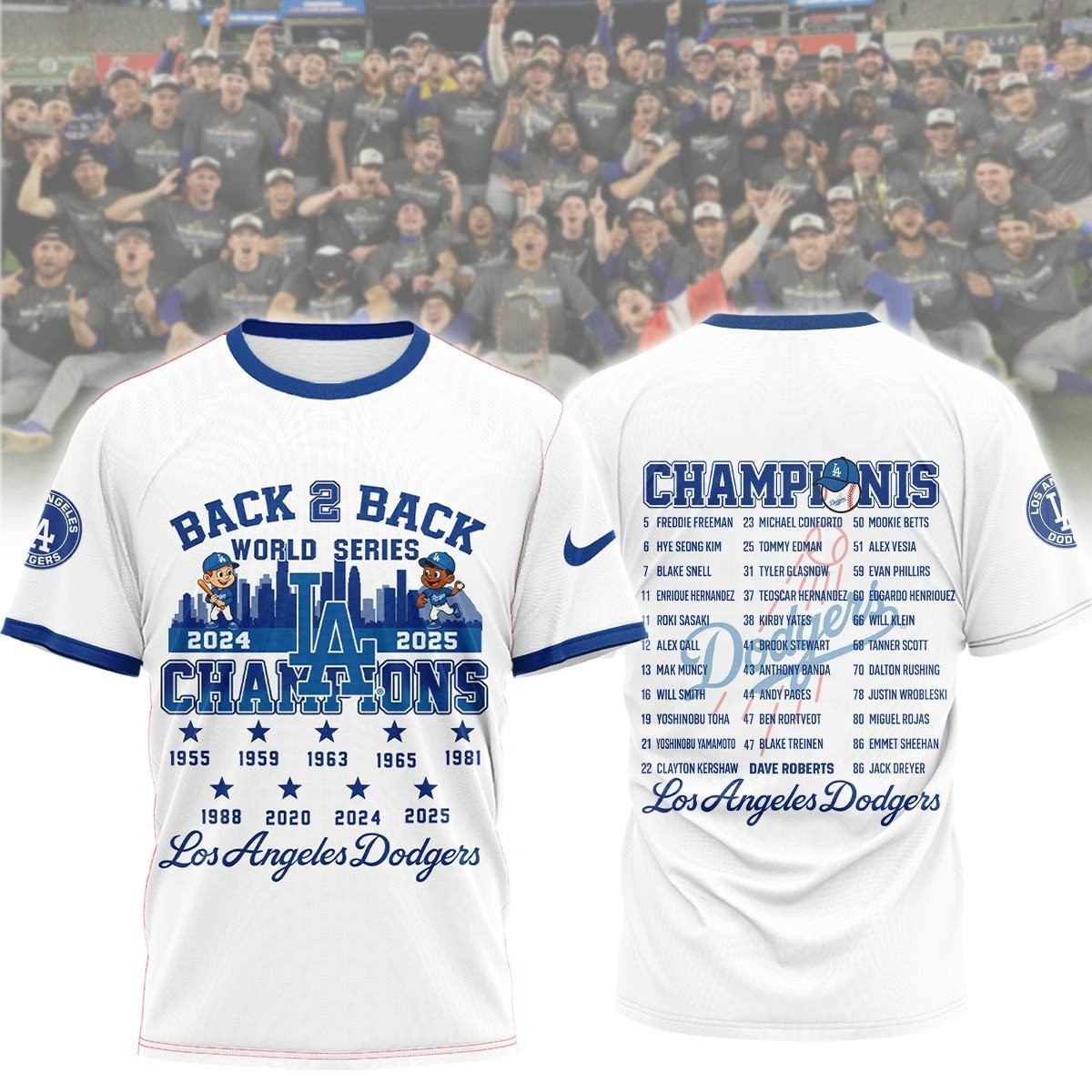 LA Dodgers Back To Back World Series Champions 2025 Shirt Dodgers Merch Clothing Gift Ideas-1