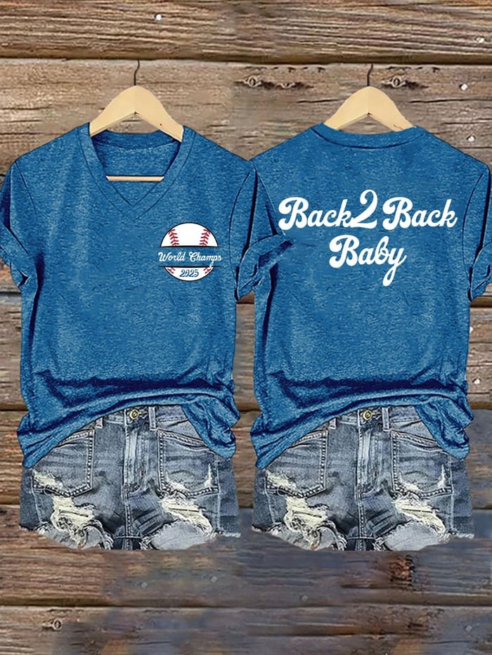 LA Dodgers Back To Back World Series Champions 2025 V-Neck Shirt Back 2 Back Dodgers Merch-1