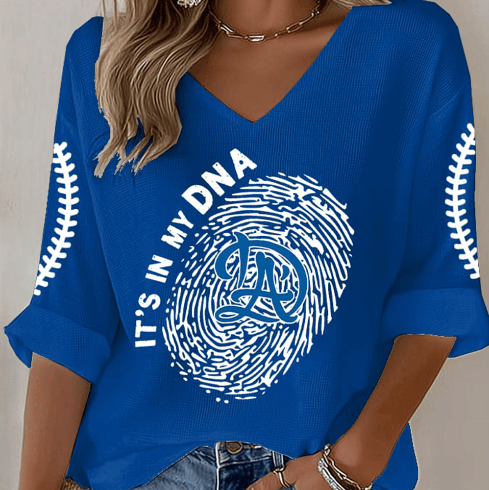LA Dodgers Baseball 2025 V-Neck Long Sleeve It's My DNA Los Angeles Baseball Merch Presents-1